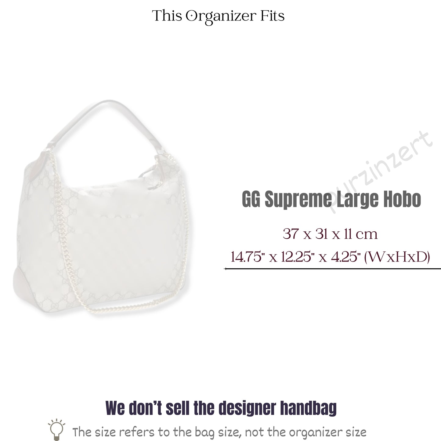Bag Insert for (Gucci, GG Supreme Large Hobo) Organizer of Silk Fabric