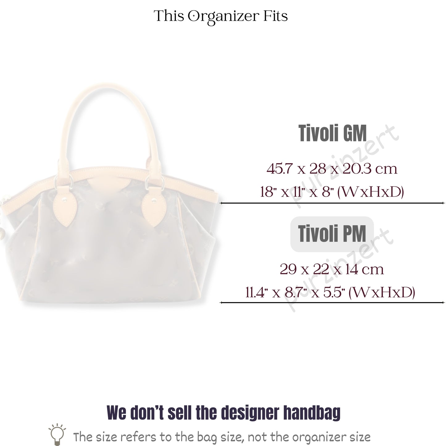 Bag Insert for (LV, Tivoli PM) Organizer of Felt Fabric