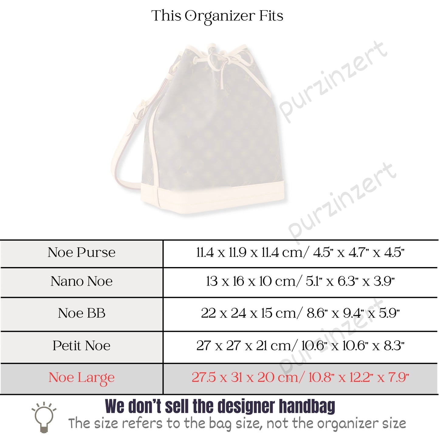 Bag Insert for (LV, Noe Large) Organizer of Felt Fabric