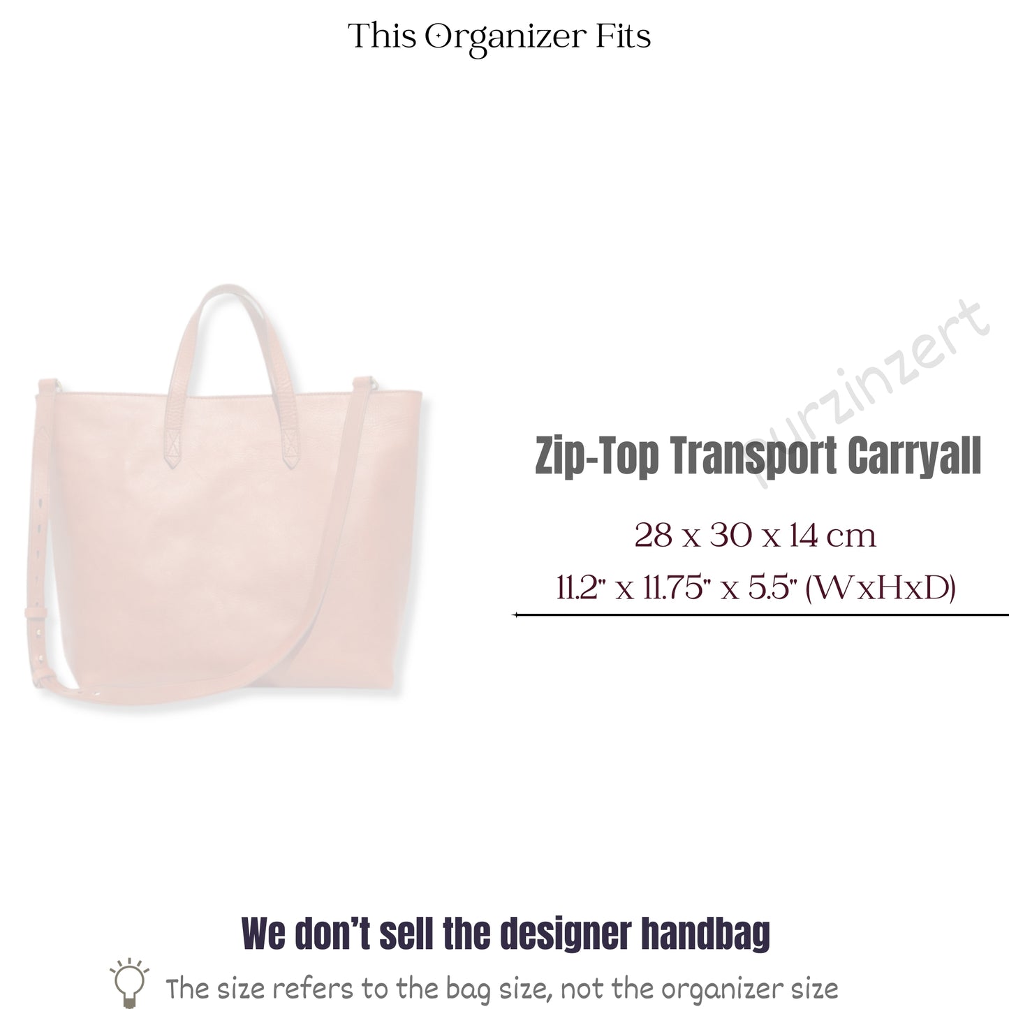 Bag Insert for (Madewell, Zip-Top Transport Carryall) Organizer of Felt Fabric