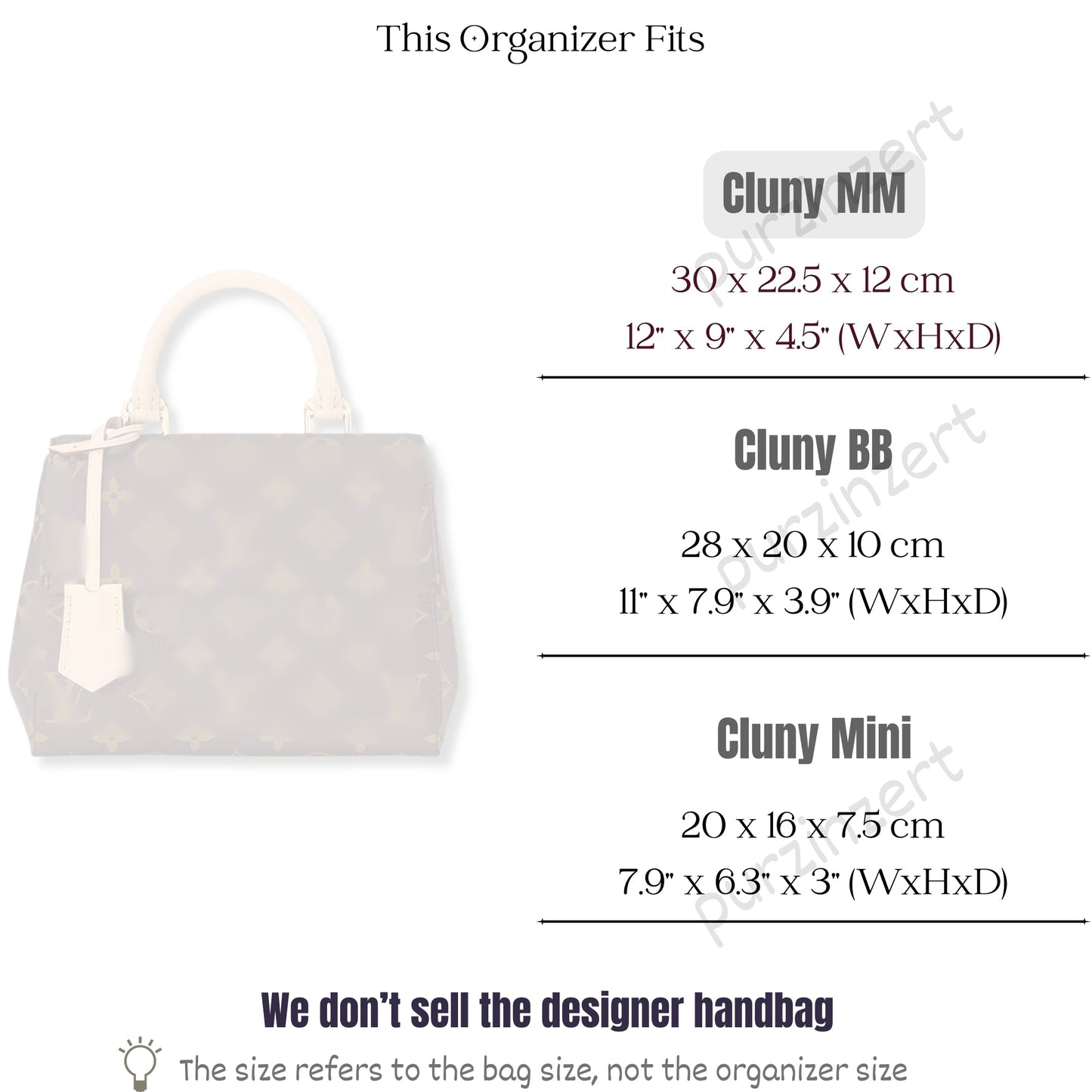 Bag Insert for (LV, Cluny MM (Medium)) Organizer of Silk Fabric
