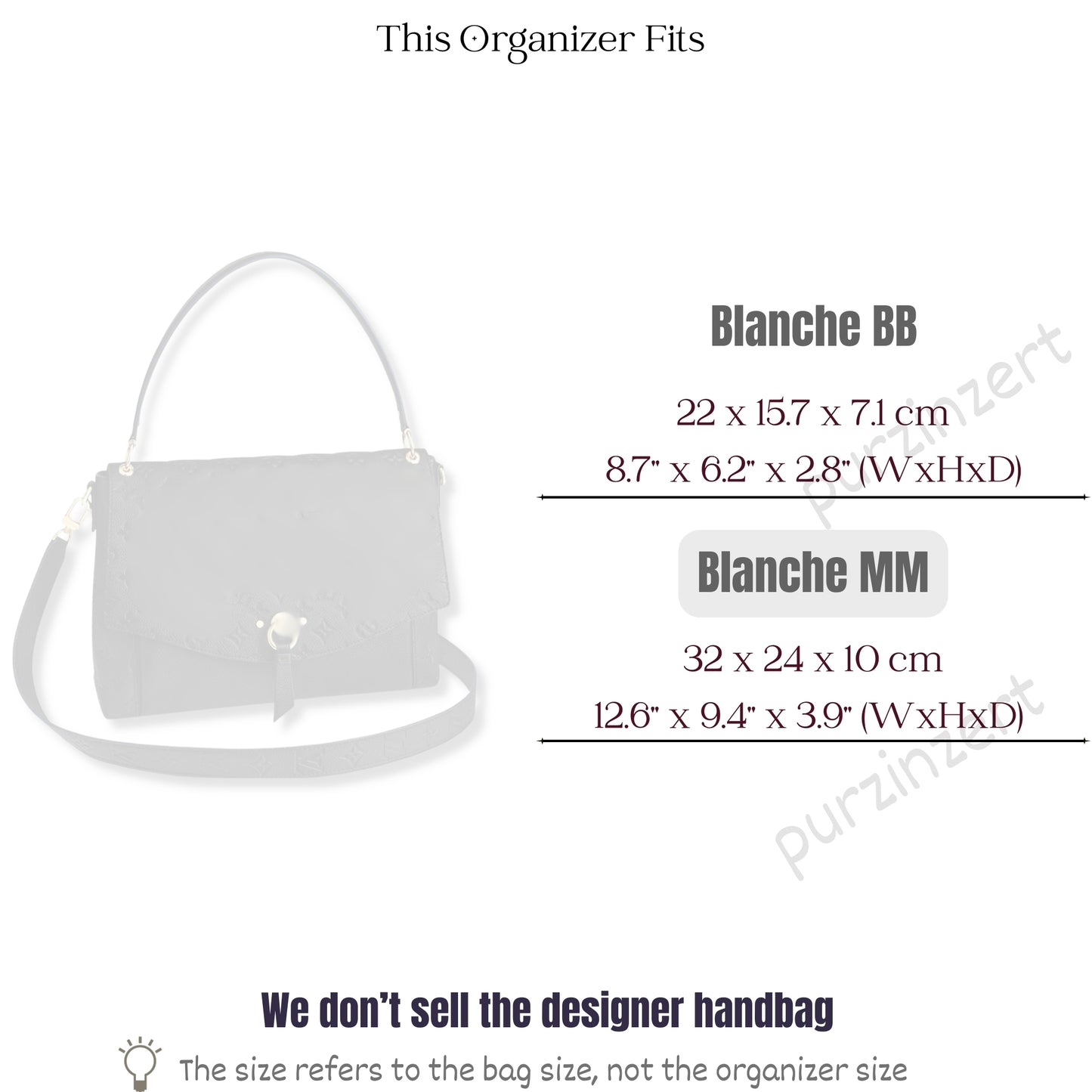 Bag Insert for (LV, Blanche MM (Medium)) Organizer of Silk Fabric