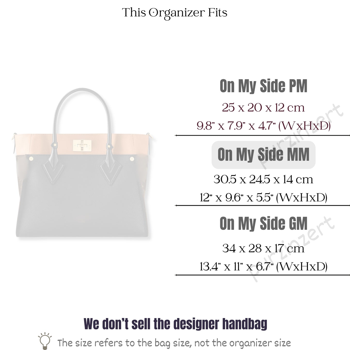 Bag Insert for (LV, On My Side MM (Medium)) Organizer of Silk Fabric
