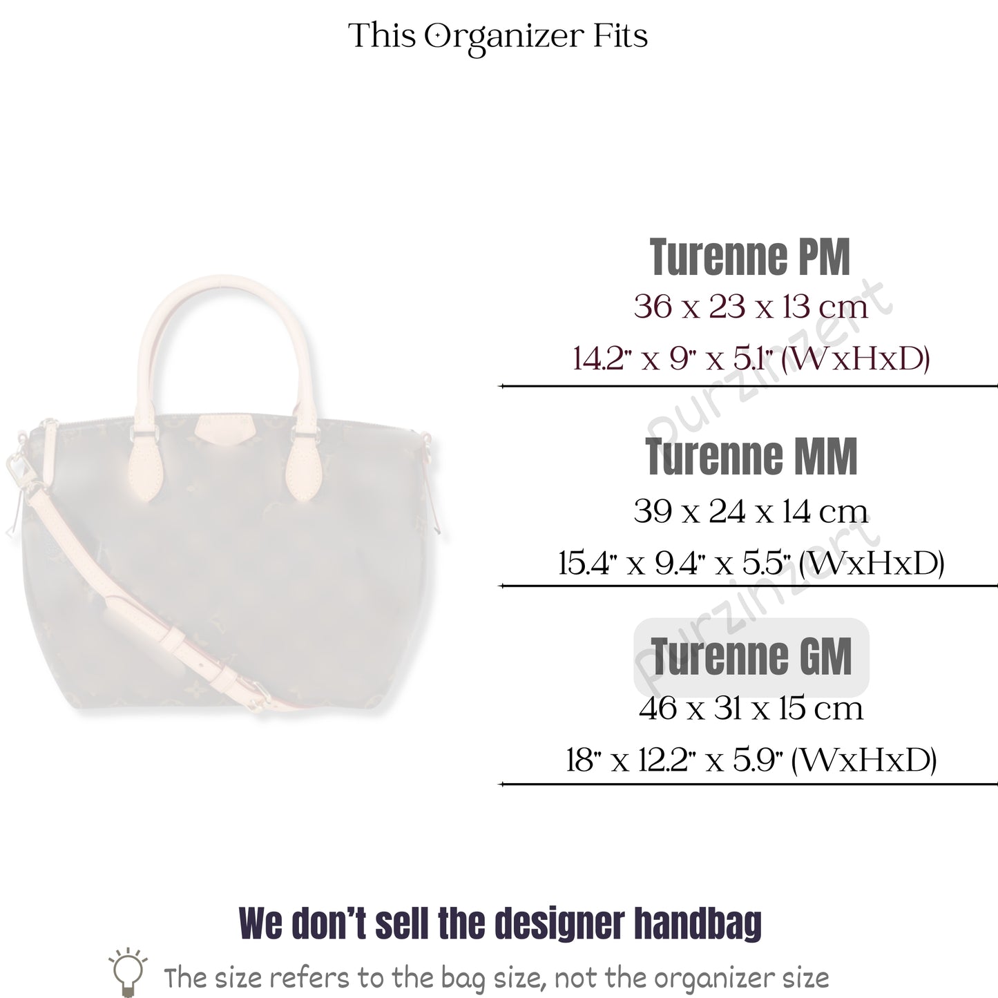 Bag Insert for (LV, Turenne GM (Large)) Organizer of Felt Fabric
