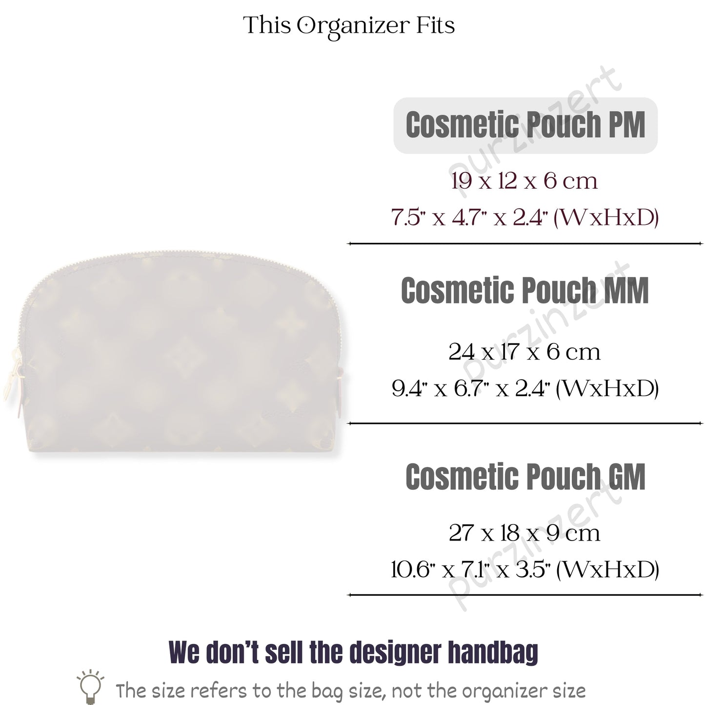 Bag Insert for (LV, Cosmetic Pouch PM) Organizer of Silk Fabric