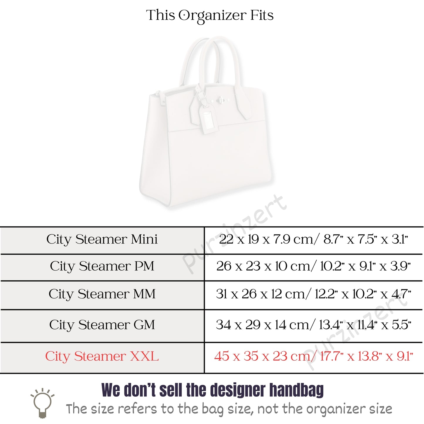 Bag Insert for (LV, City Steamer XXL) Organizer of Silk Fabric