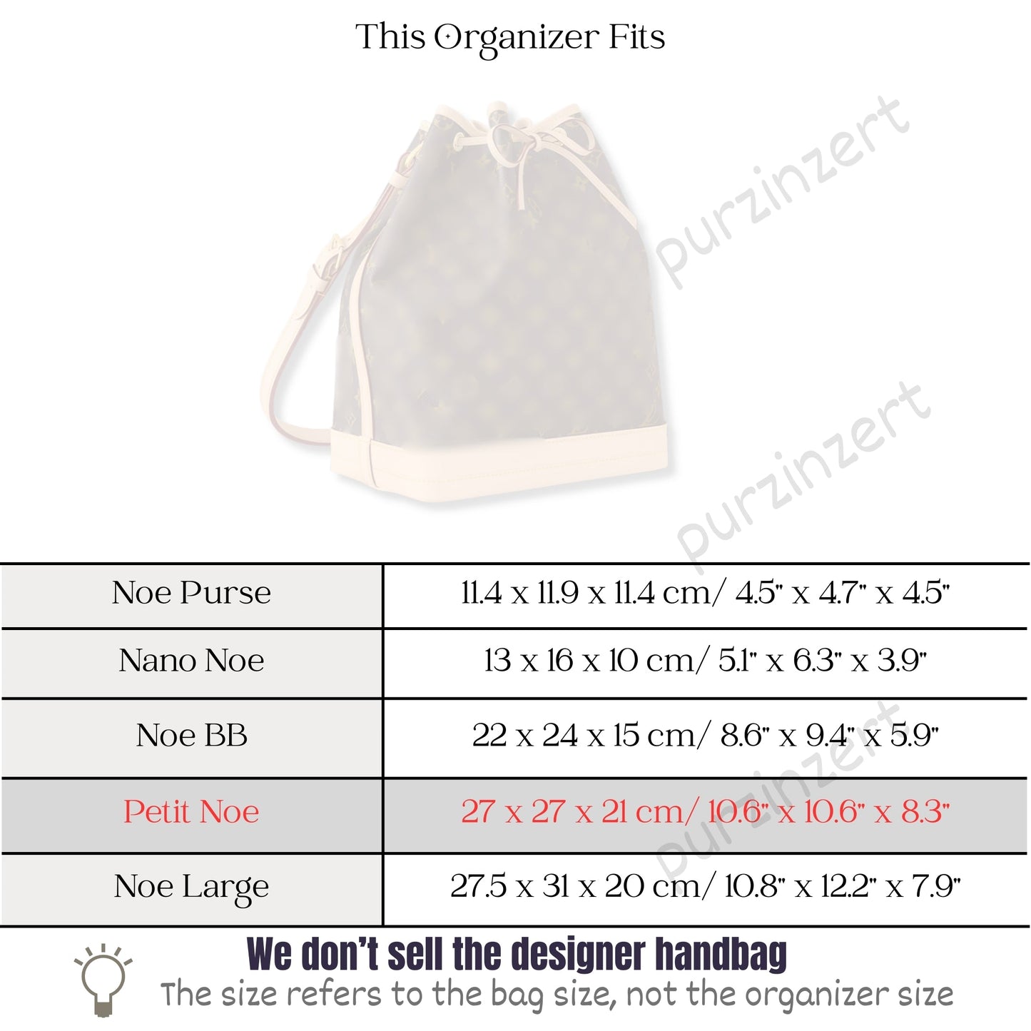 Bag Insert for (LV, Petit Noe) Organizer of Silk Fabric