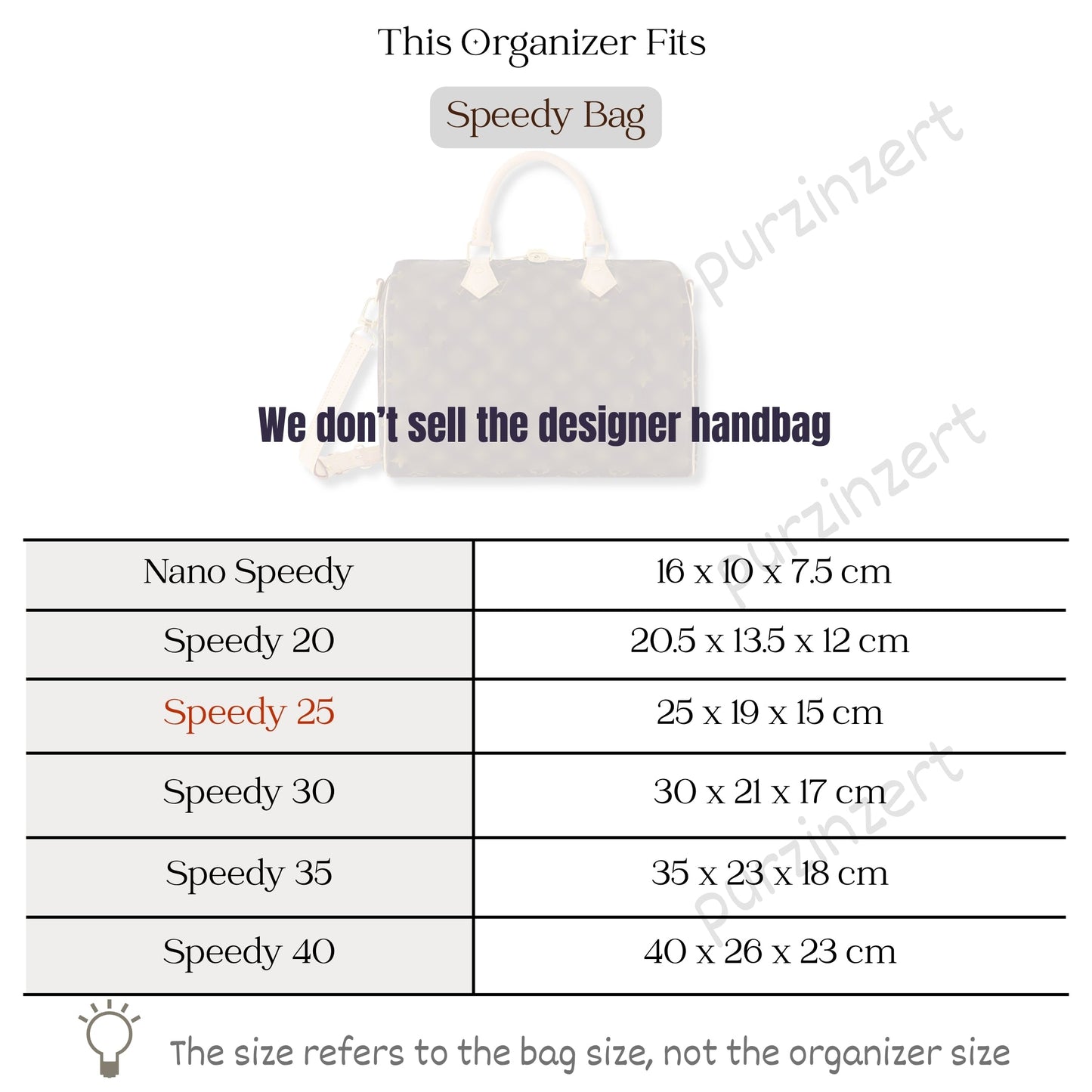 Bag Insert for (LV, Speedy 25) Organizer of Silk Fabric