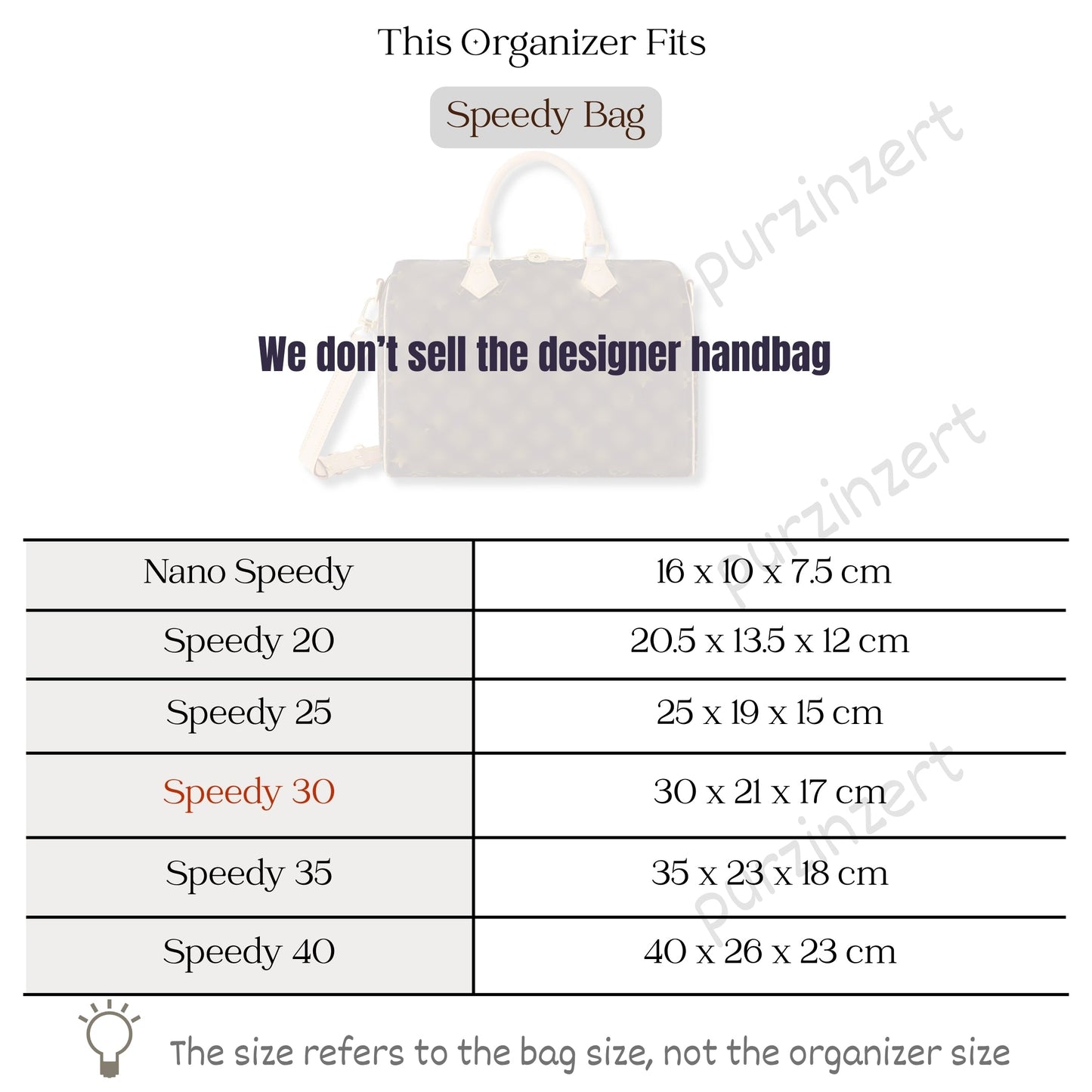 Bag Insert for (LV, Speedy 30) Organizer of Felt Fabric