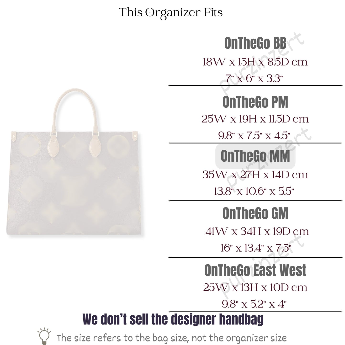 Bag Insert for (LV, OnTheGo MM (Medium)) Organizer of Felt Fabric