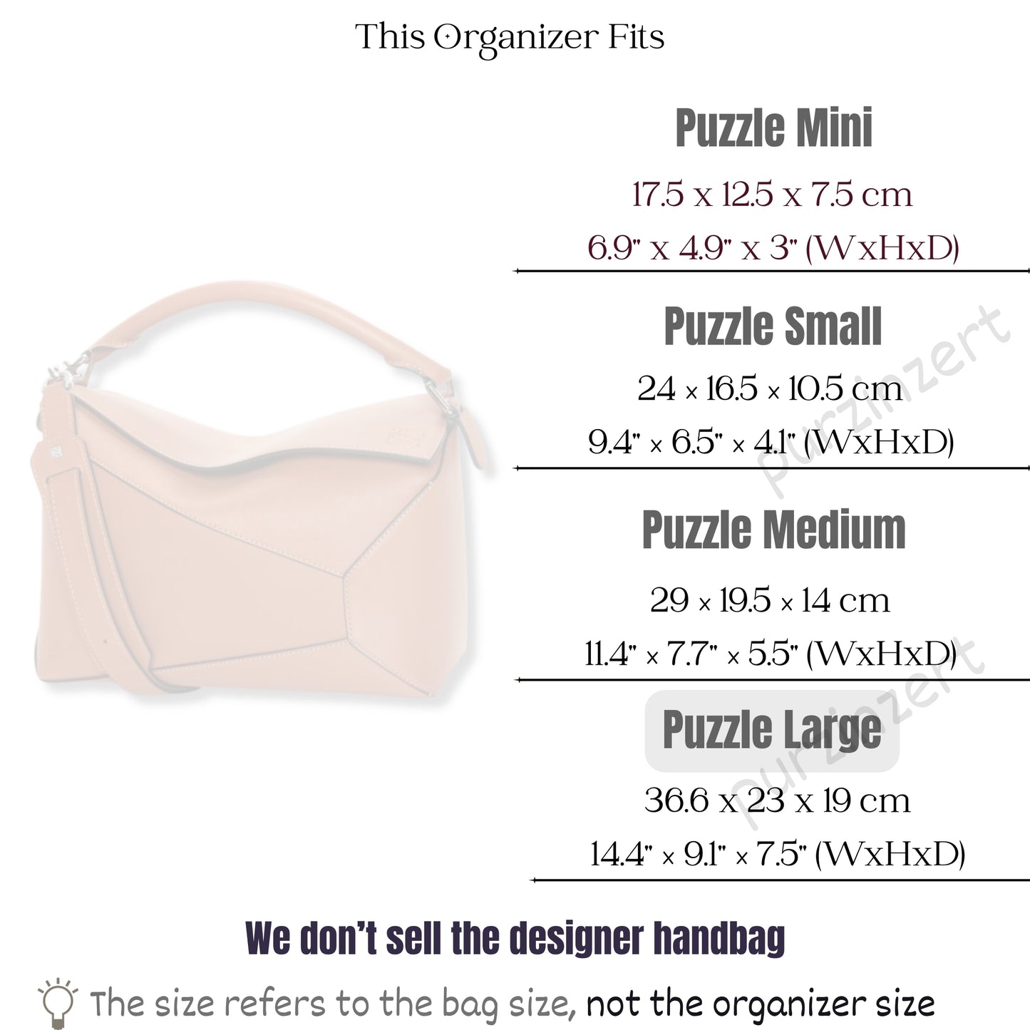 Bag Insert for (Loewe, Puzzle Large) Organizer of Silk Fabric