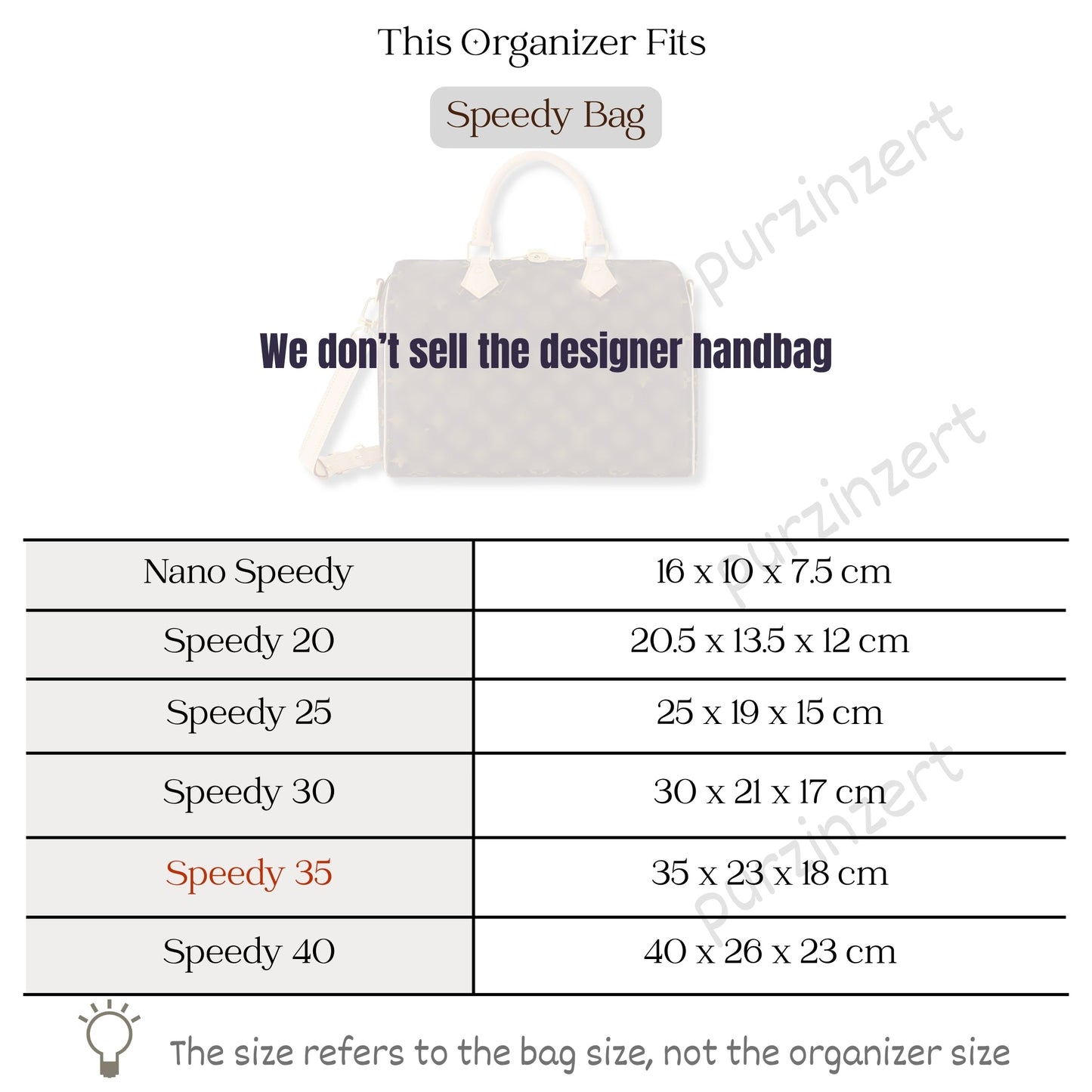 Bag Insert for (LV, Speedy 35) Organizer of Silk Fabric