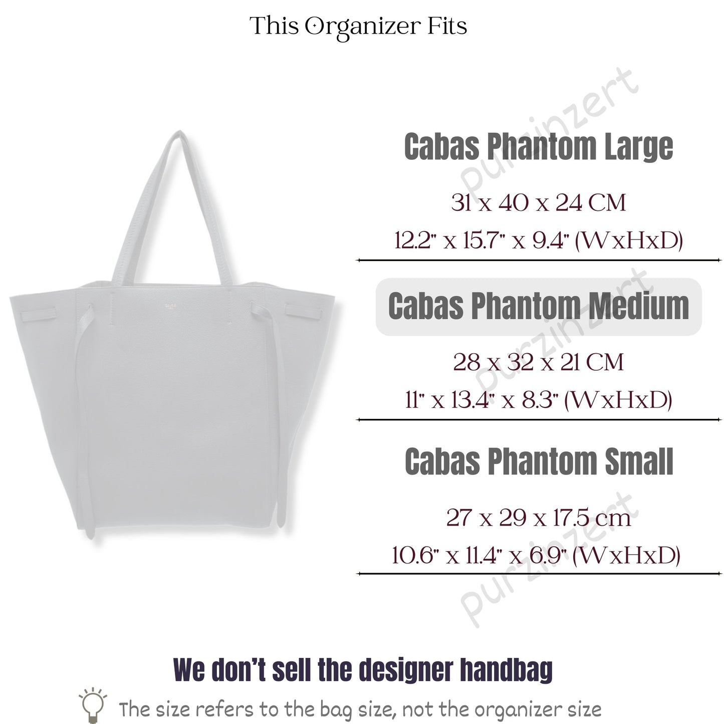 Bag Insert for (Celine, Medium Cabas Phantom) Organizer of Felt Fabric