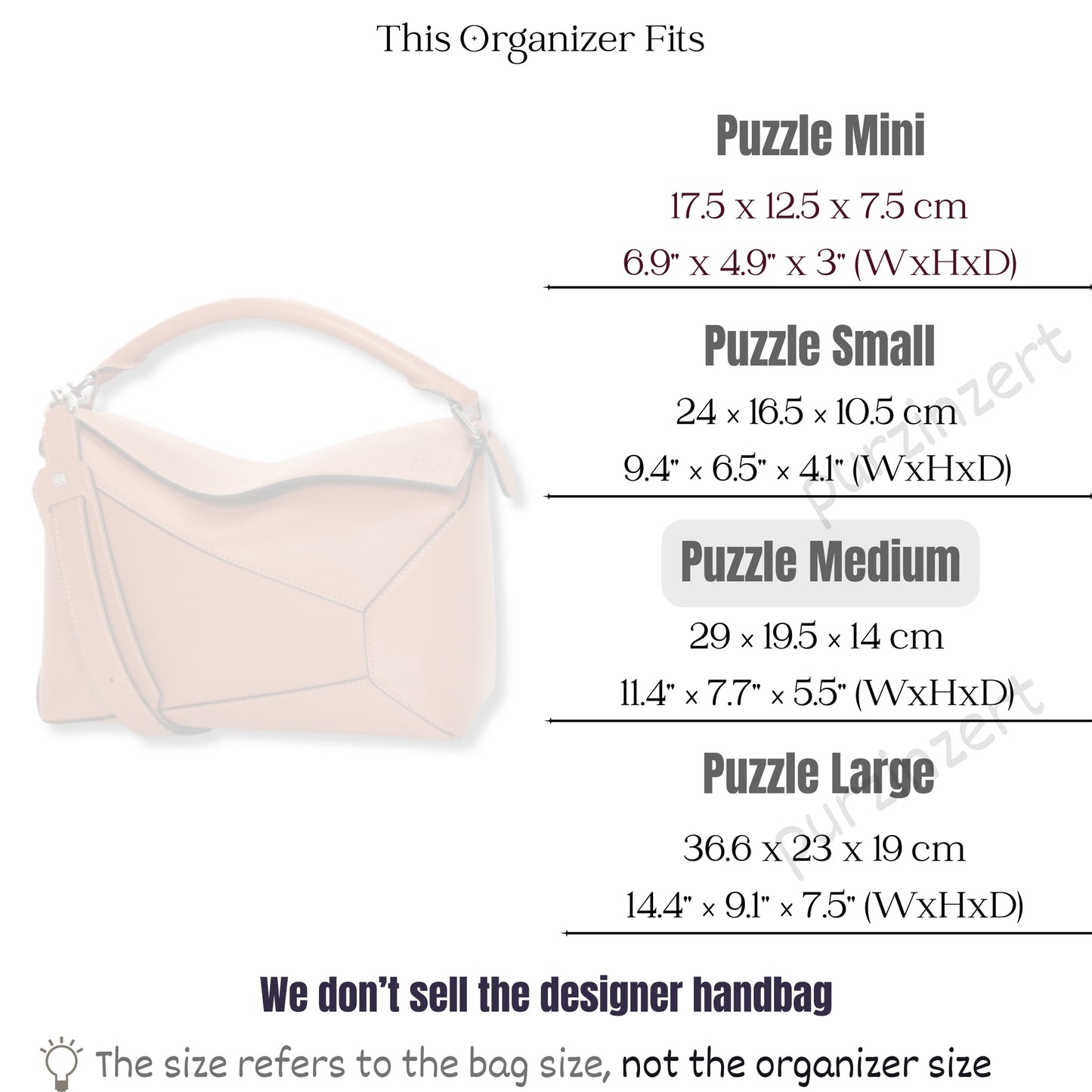 Bag Insert for (Loewe, Puzzle Medium) Organizer of Silk Fabric