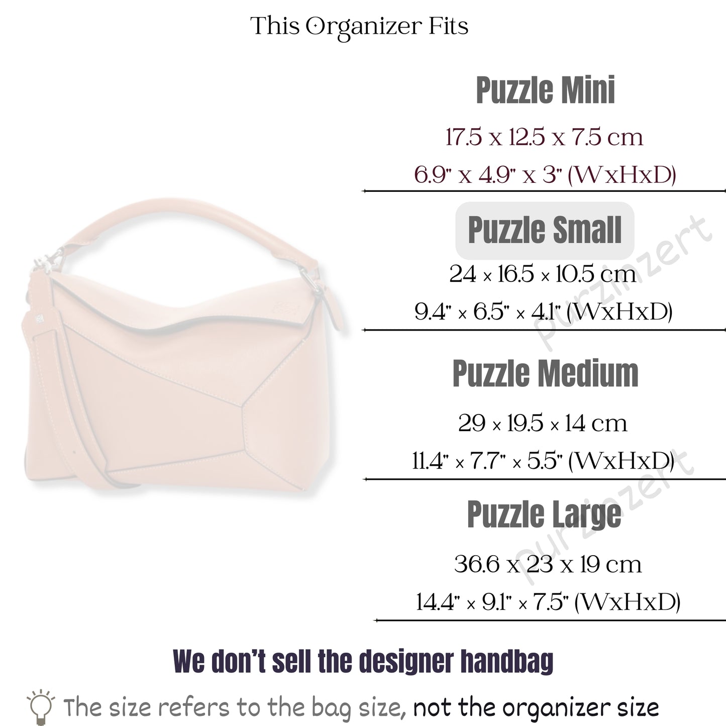Bag Insert for (Loewe, Puzzle Small) Organizer of Felt Fabric