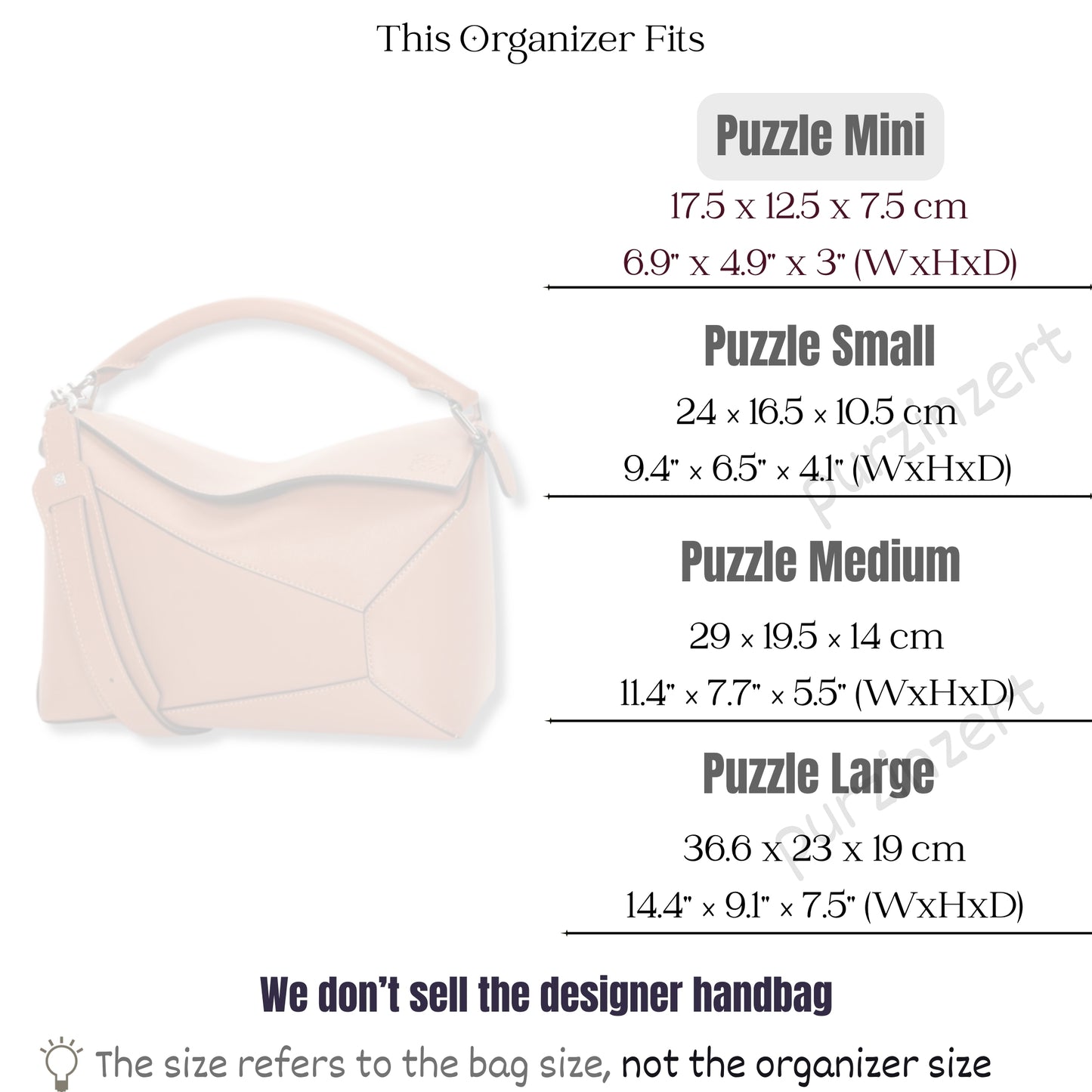 Bag Insert for (Loewe, Puzzle Mini) Organizer of Felt Fabric