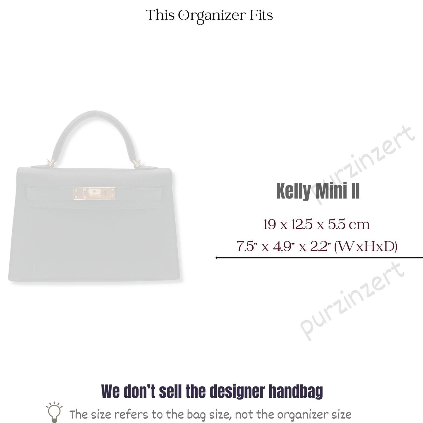 Bag Insert for (Hermes, Kelly Mini II) Organizer of Felt Fabric