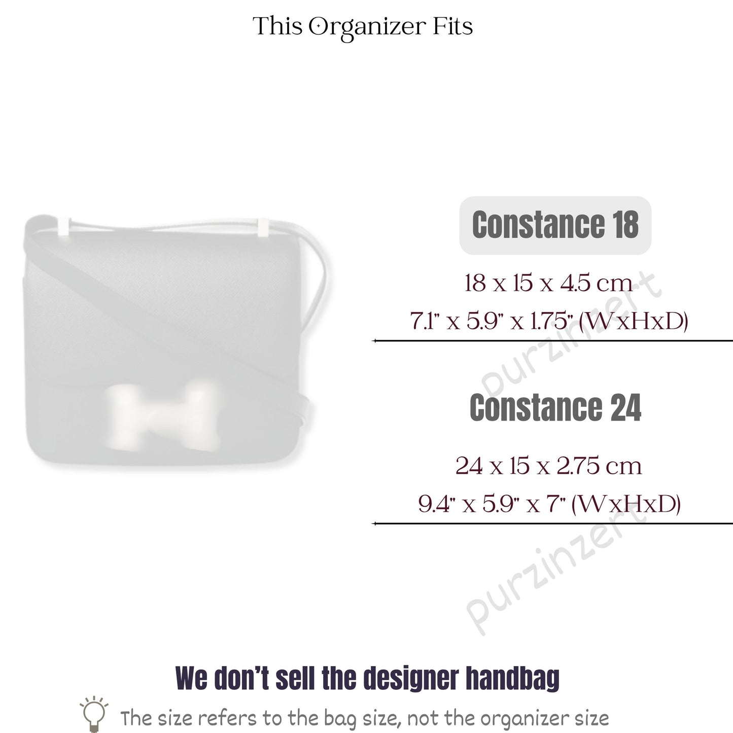Bag Insert for (Hermes, Constance 18 Mini) Organizer of Felt Fabric