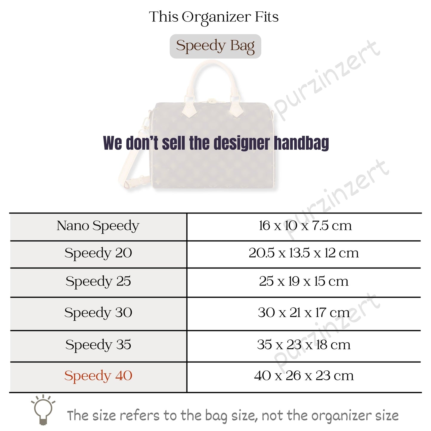 Bag Insert for (LV, Speedy 40) Organizer of Silk Fabric