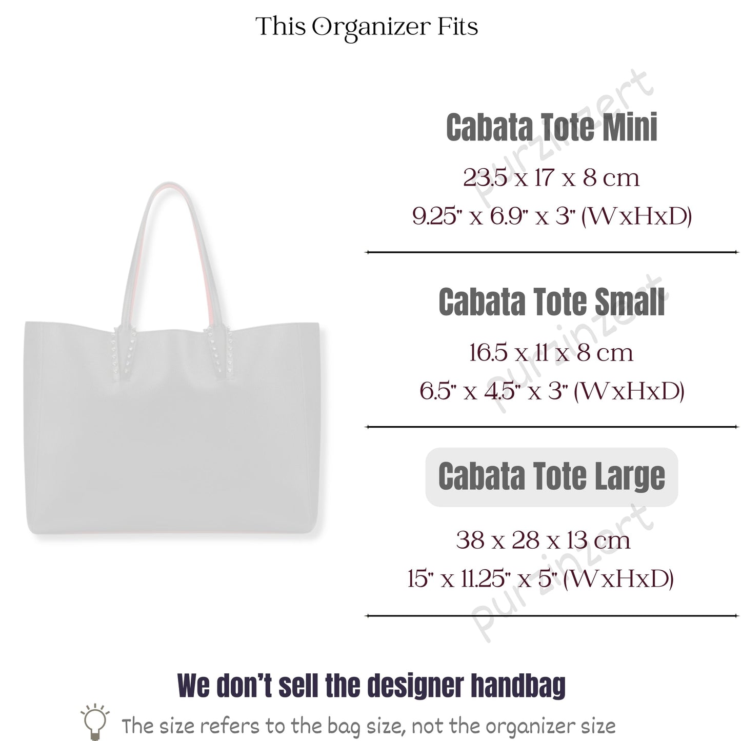 Bag Insert for (Christian Louboutin, Cabata Tote Large) Organizer of Nylon Fabric