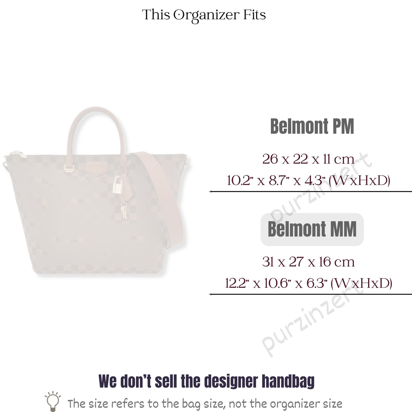 Bag Insert for (LV, Belmont MM (Medium)) Organizer of Felt Fabric