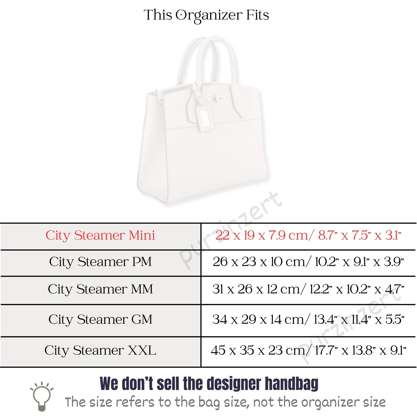 Bag Insert for (LV, City Steamer Mini) Organizer of Felt Fabric