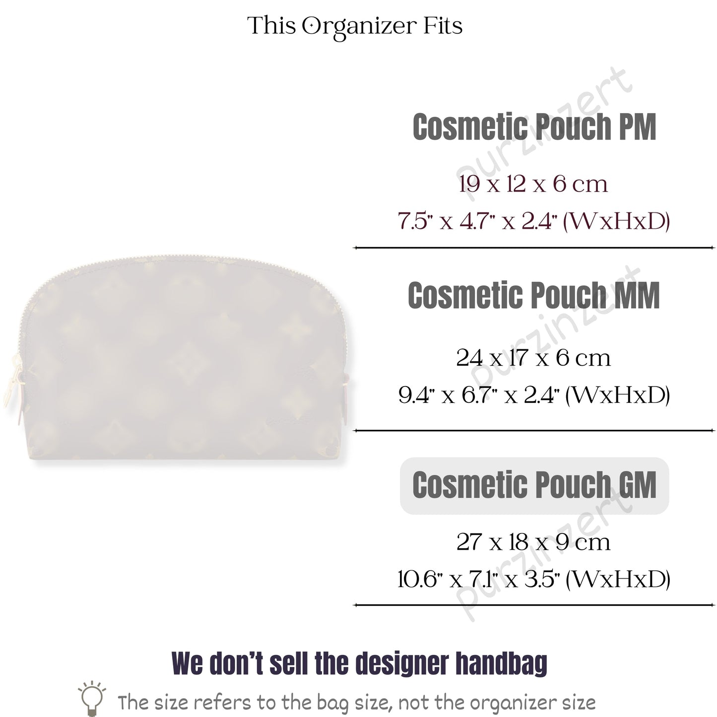 Bag Insert for (LV, Cosmetic Pouch GM) Organizer of Silk Fabric