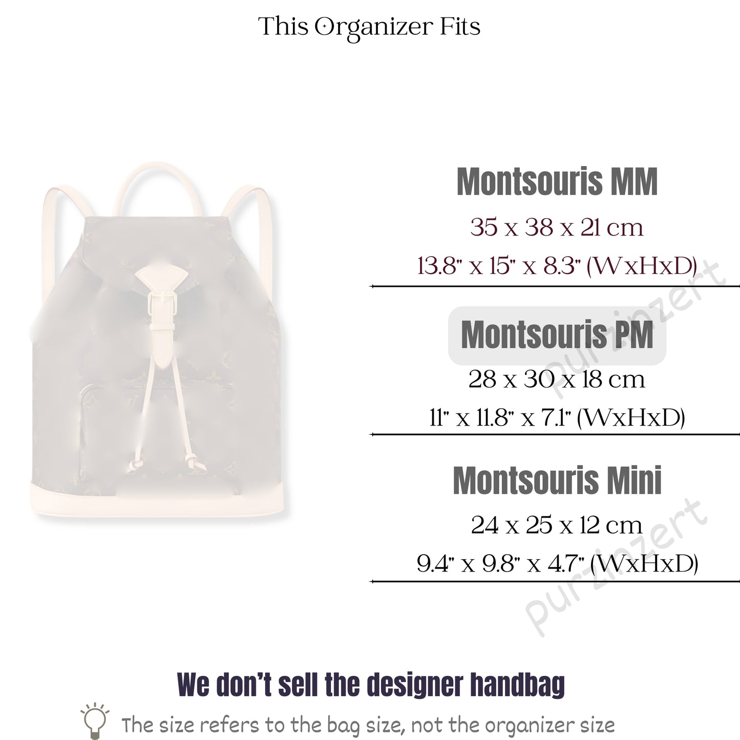 Bag Insert for (LV, Montsouris PM (Small)) Organizer of Silk Fabric