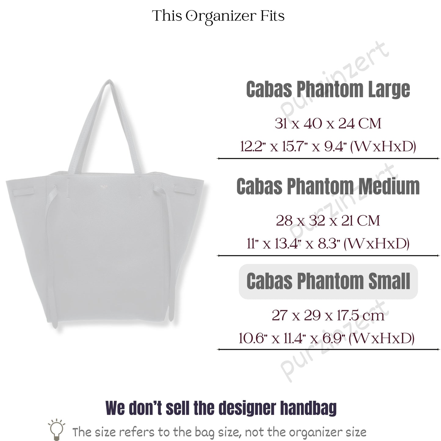 Bag Insert for (Celine, Small Cabas Phantom) Organizer of Nylon Fabric