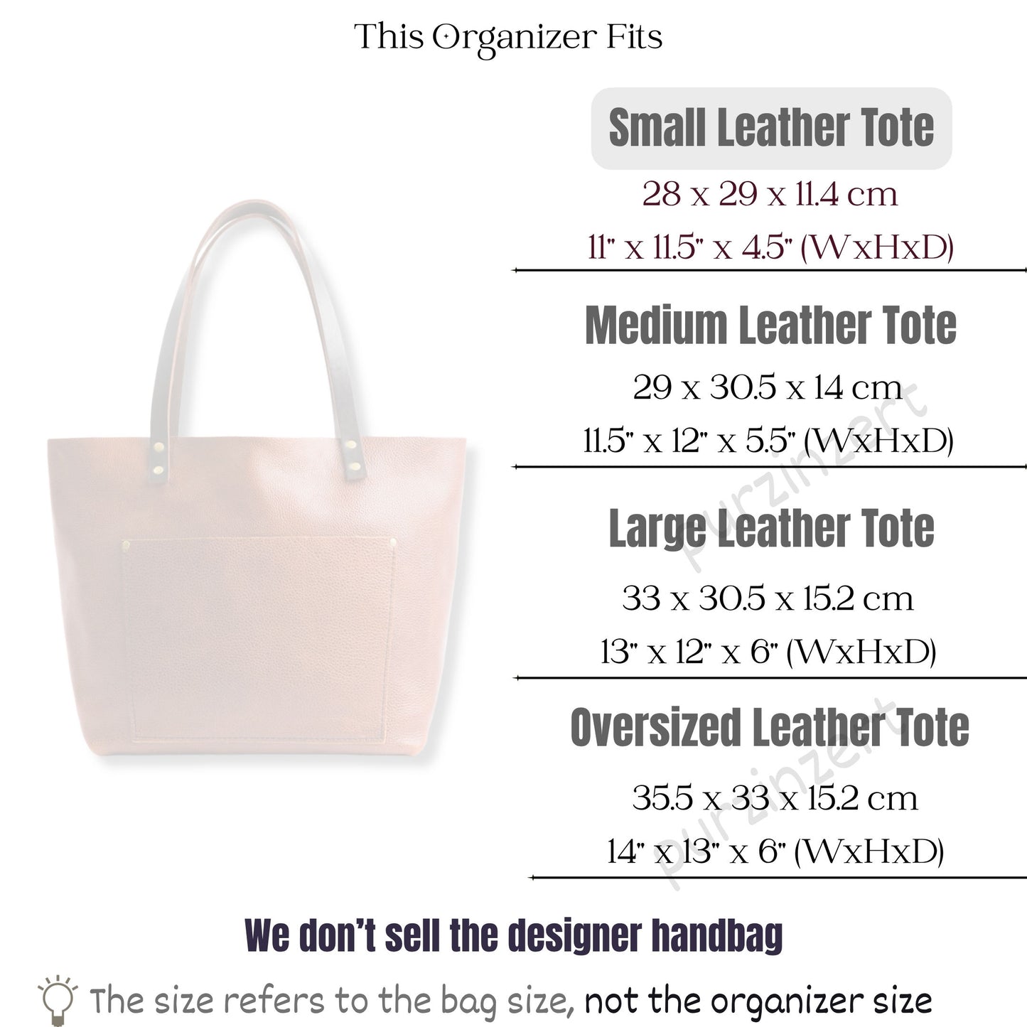 Bag Insert for (Portland Leather Goods, Classic Tote Small) Organizer of Felt Fabric