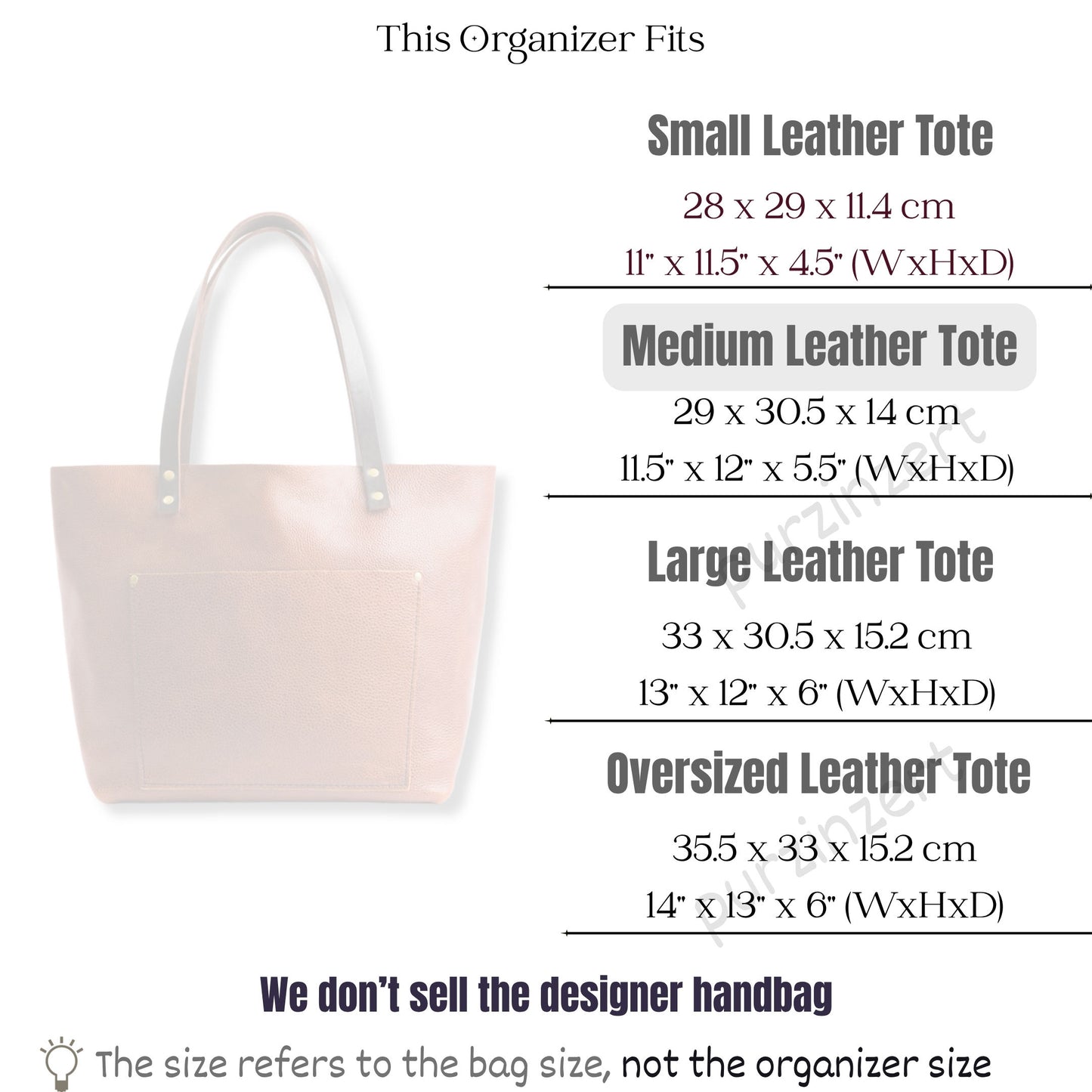 Bag Insert for (Portland Leather Goods, Classic Tote Medium) Organizer of Nylon Fabric