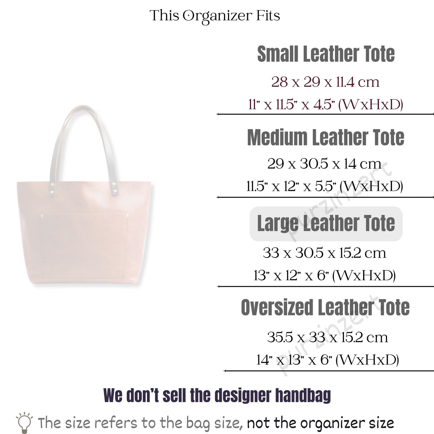 Bag Insert for (Portland Leather Goods, Classic Tote Large) Organizer of Felt Fabric