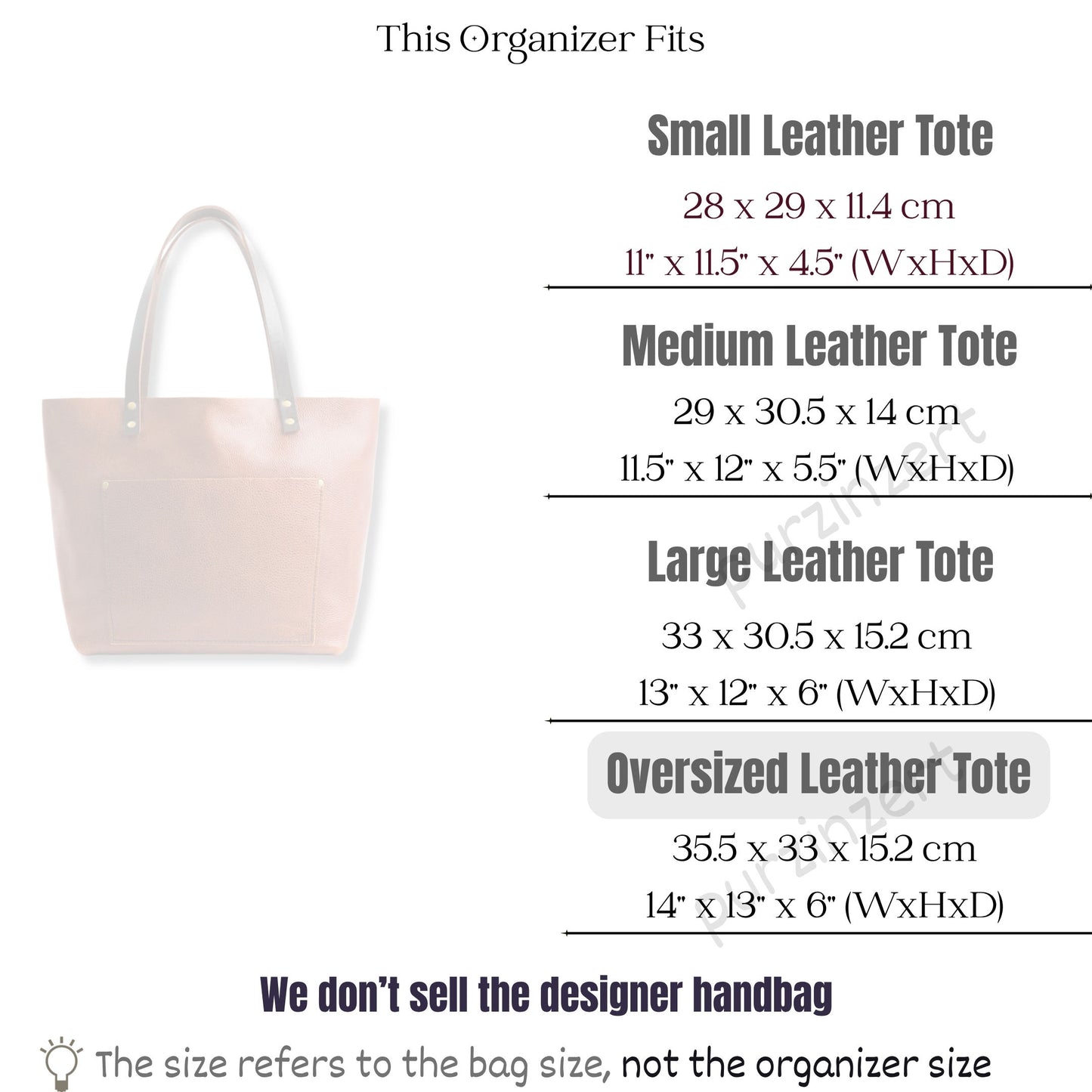 Bag Insert for (Portland Leather Goods, Classic Tote Oversized) Organizer of Felt Fabric