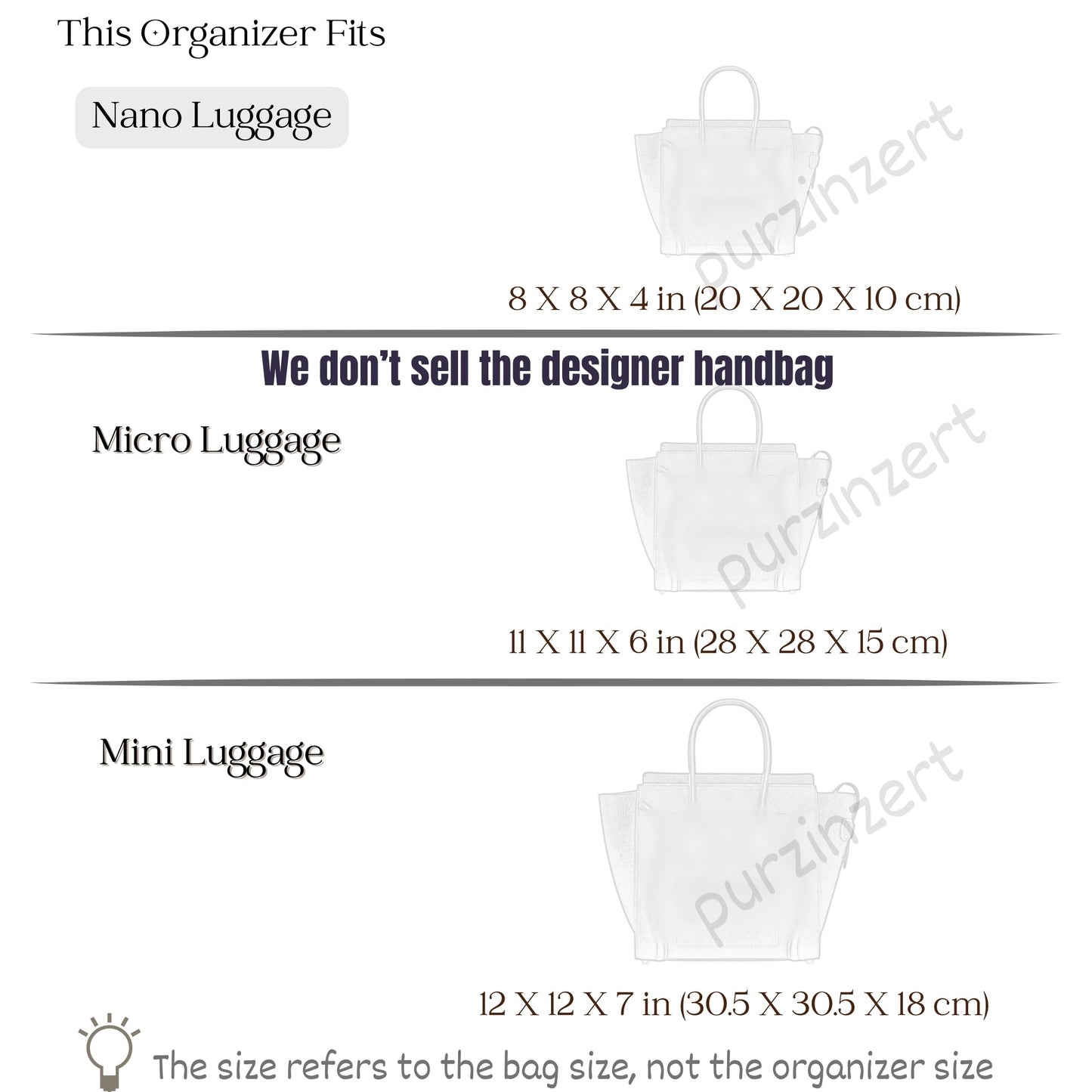 Bag Insert for (Celine, Nano Luggage) Organizer of Silk Fabric