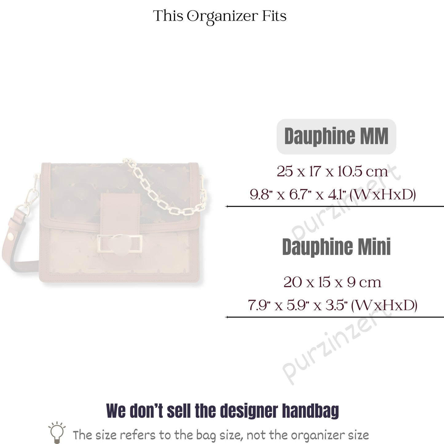 Bag Insert for (LV, Dauphine MM (Medium)) Organizer of Felt Fabric