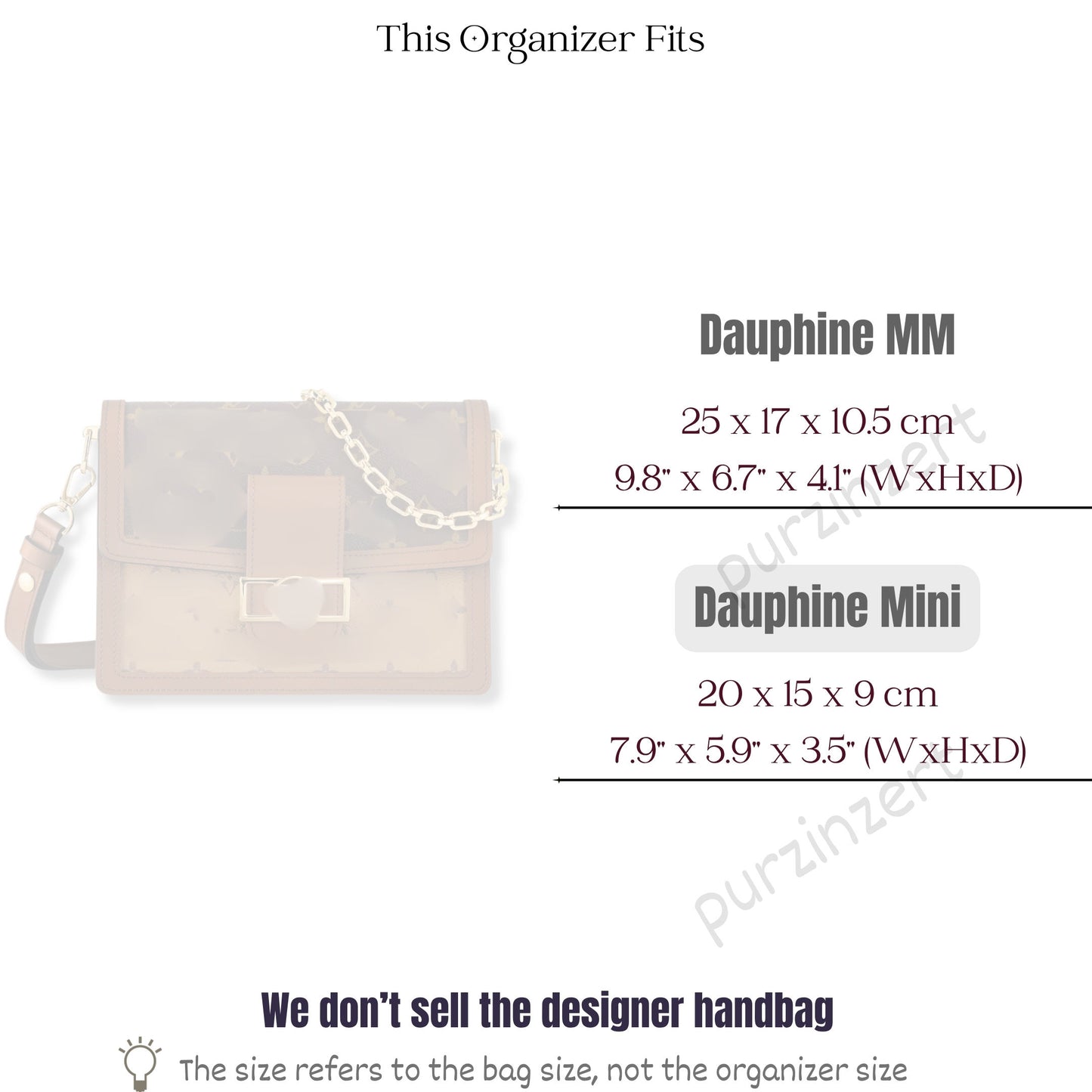 Bag Insert for (LV, Dauphine Mini) Organizer of Felt Fabric