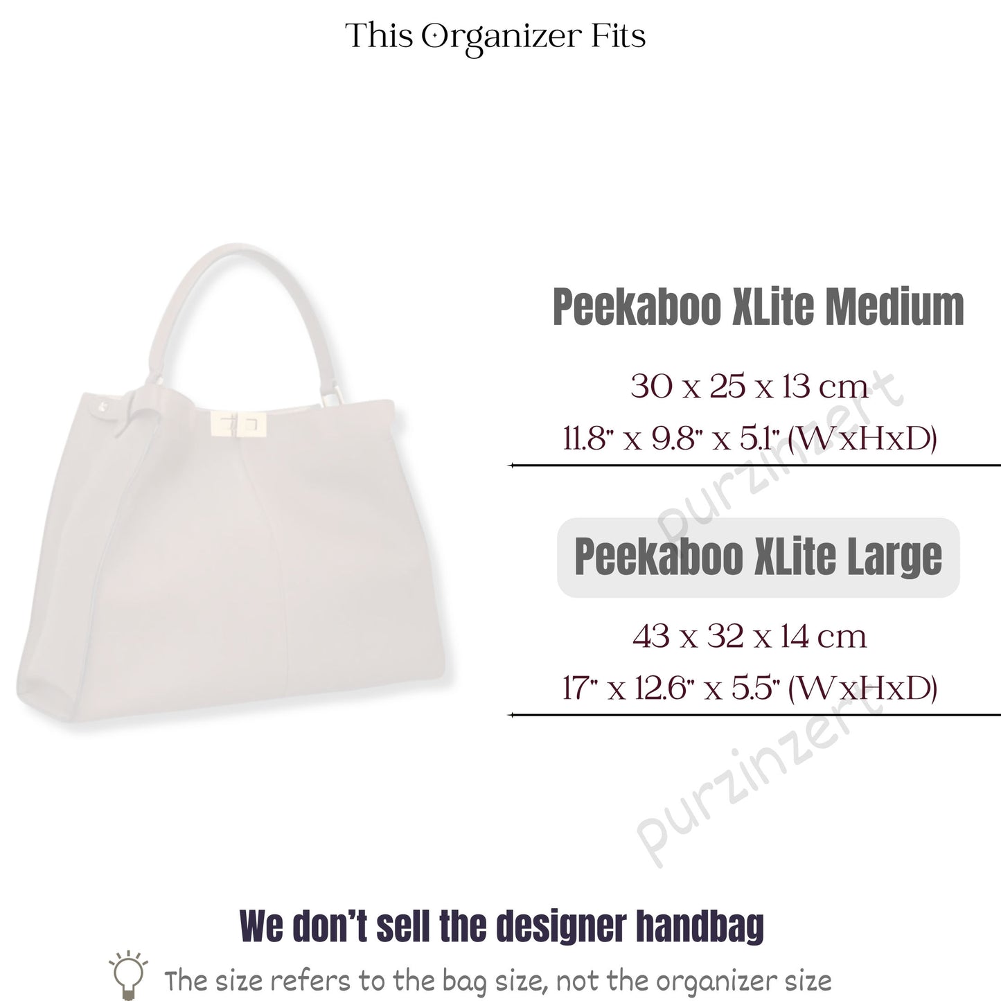 Bag Insert for (Fendi, Peekaboo X-Lite Large) Organizer of Felt Fabric