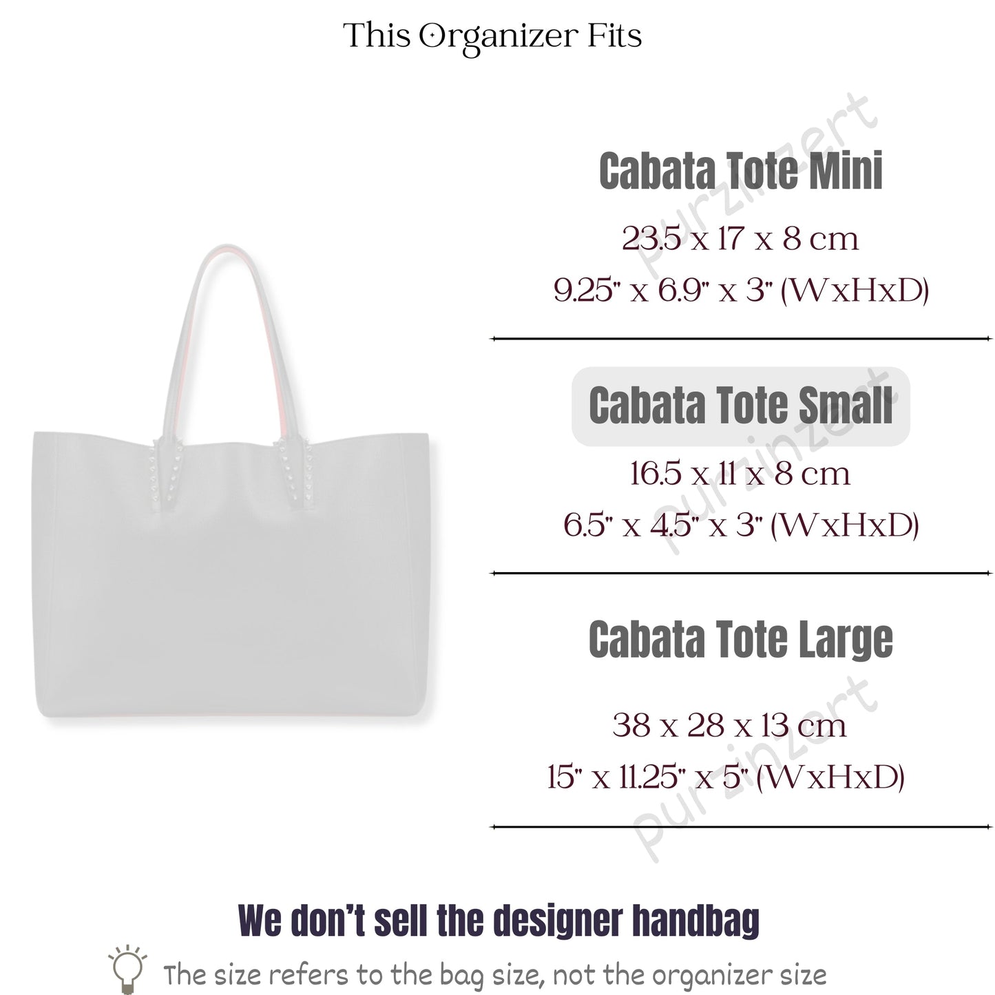 Bag Insert for (Christian Louboutin, Cabata Tote Small) Organizer of Nylon Fabric
