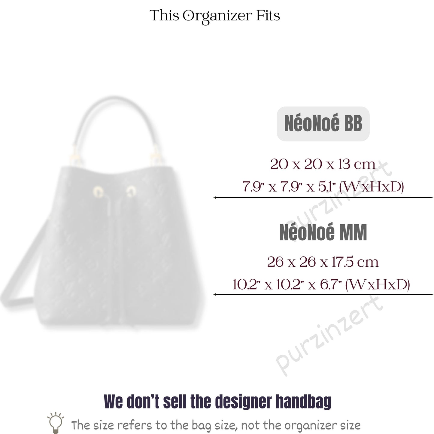 Bag Insert for (LV, NéoNoé BB) Organizer of Silk Fabric