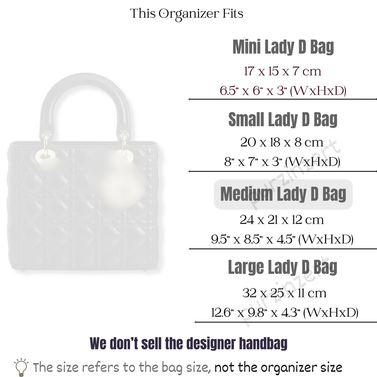 Bag Insert for (Dior, Lady Dior Medium) Organizer of Felt Fabric