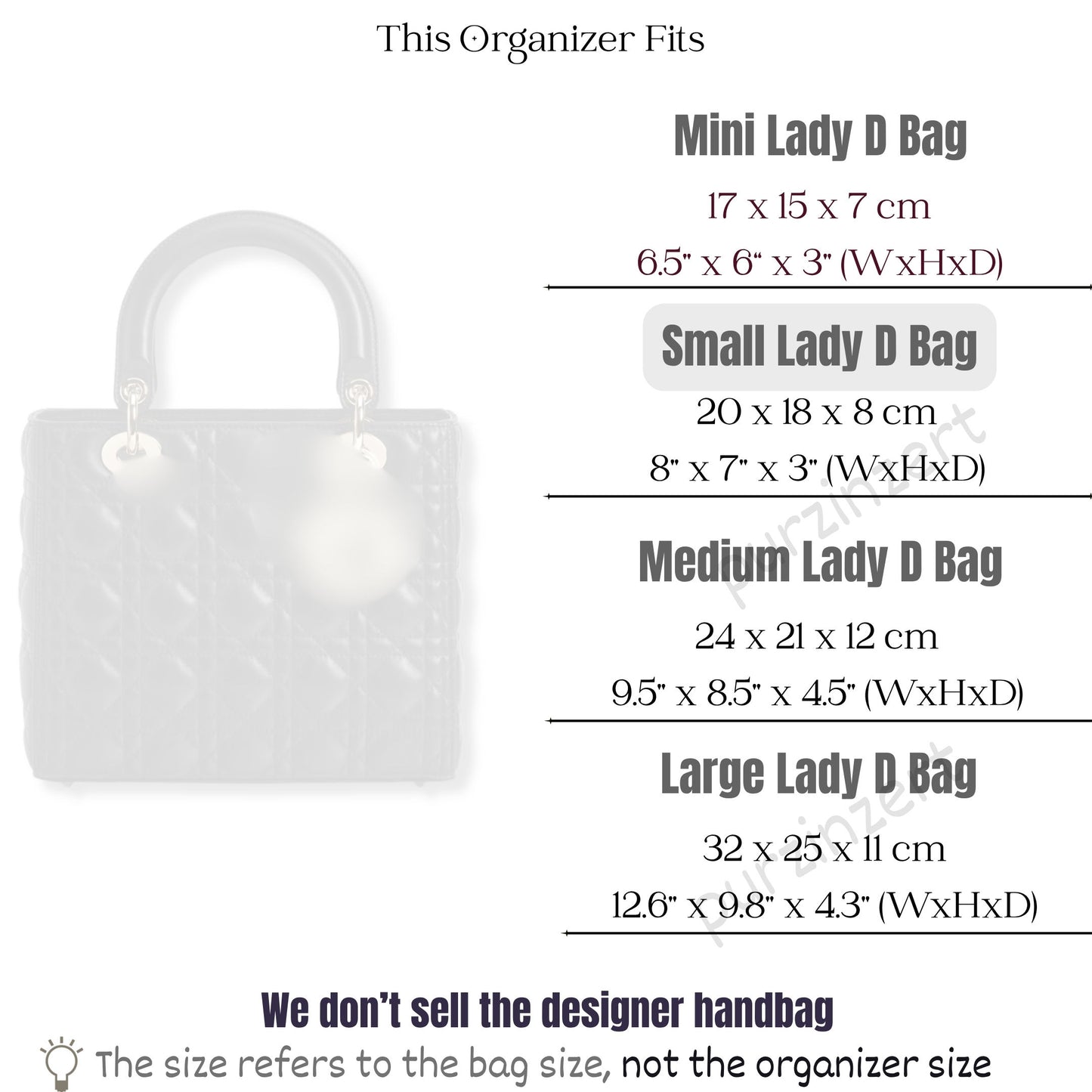 Bag Insert for (Dior, Lady Dior Small) Organizer of Silk Fabric
