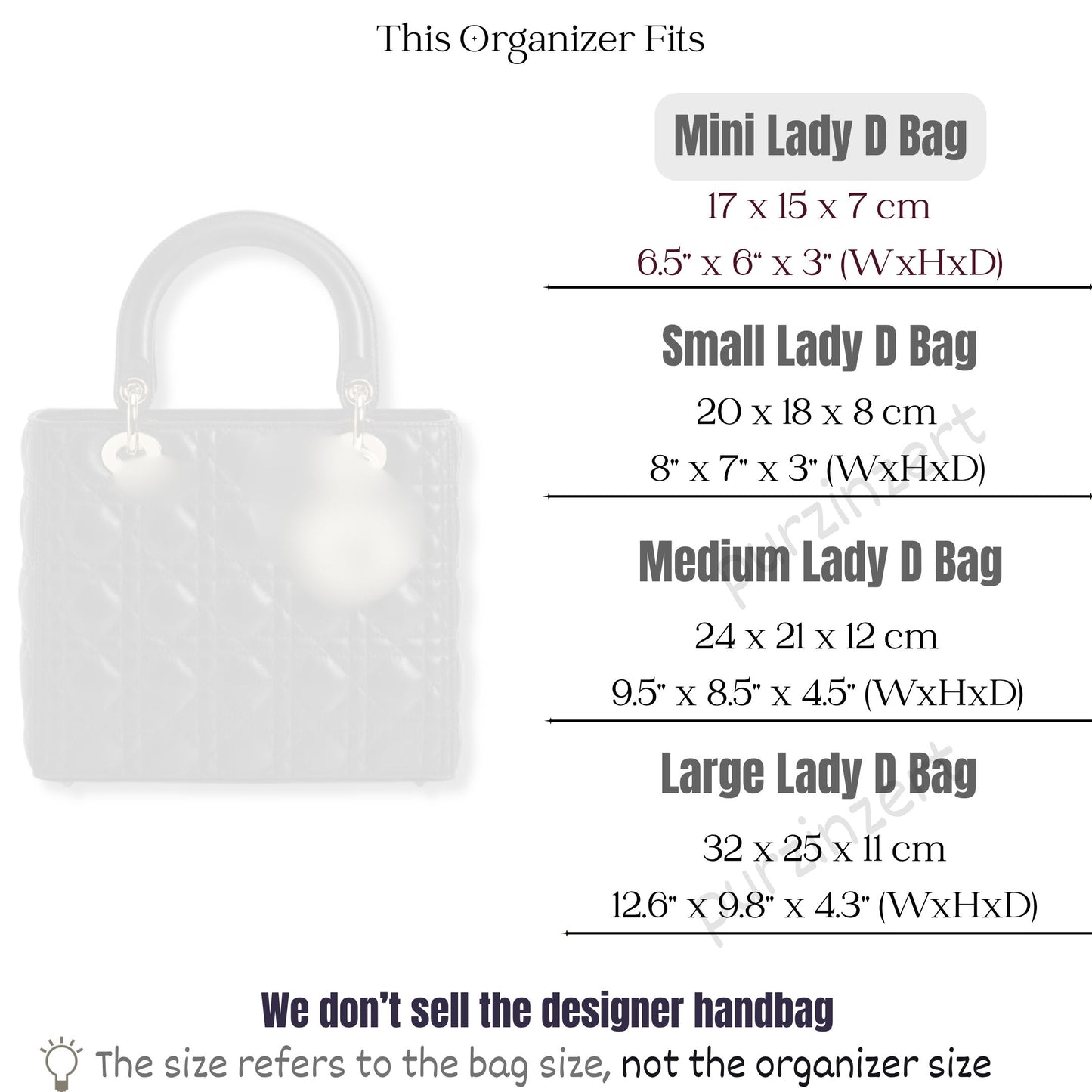 Bag Insert for (Dior, Lady Dior Mini) Organizer of Silk Fabric