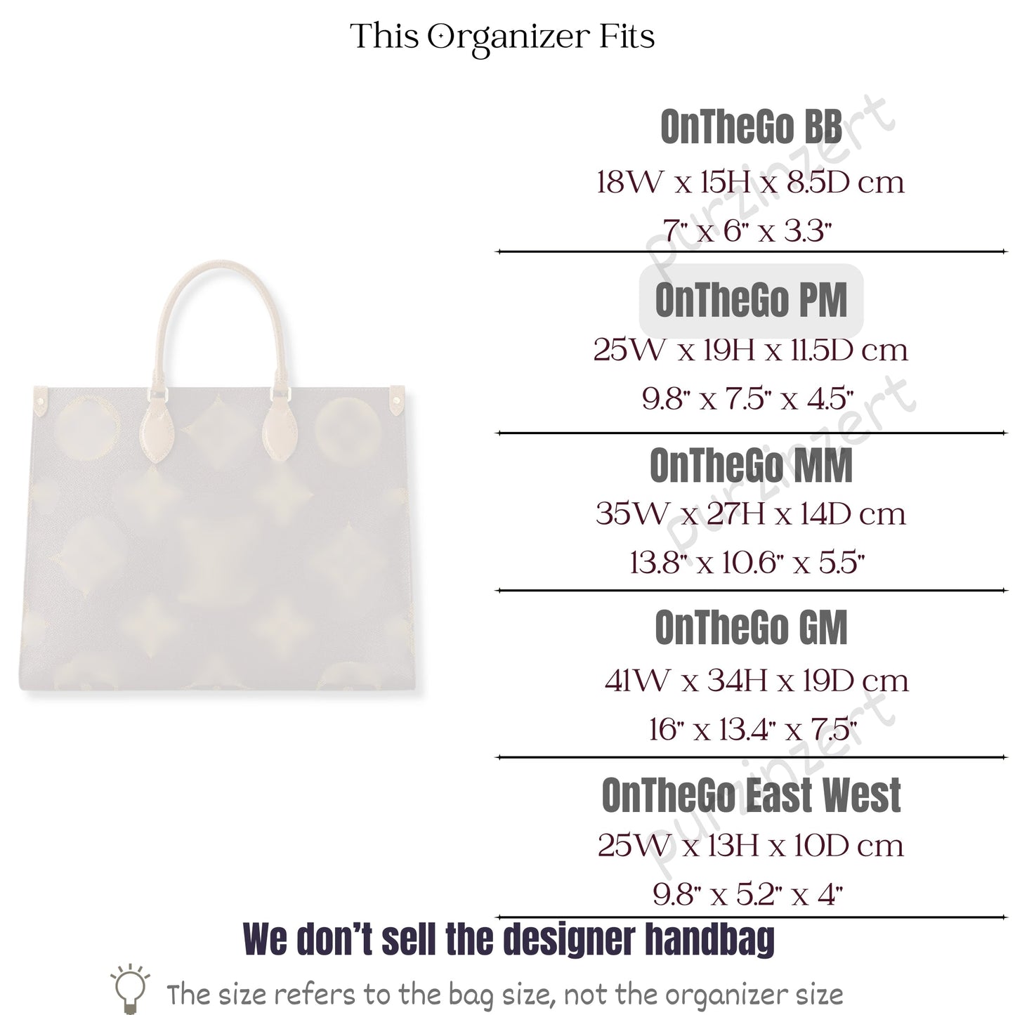 Bag Insert for (LV, OnTheGo PM (Small)) Organizer of Nylon Fabric