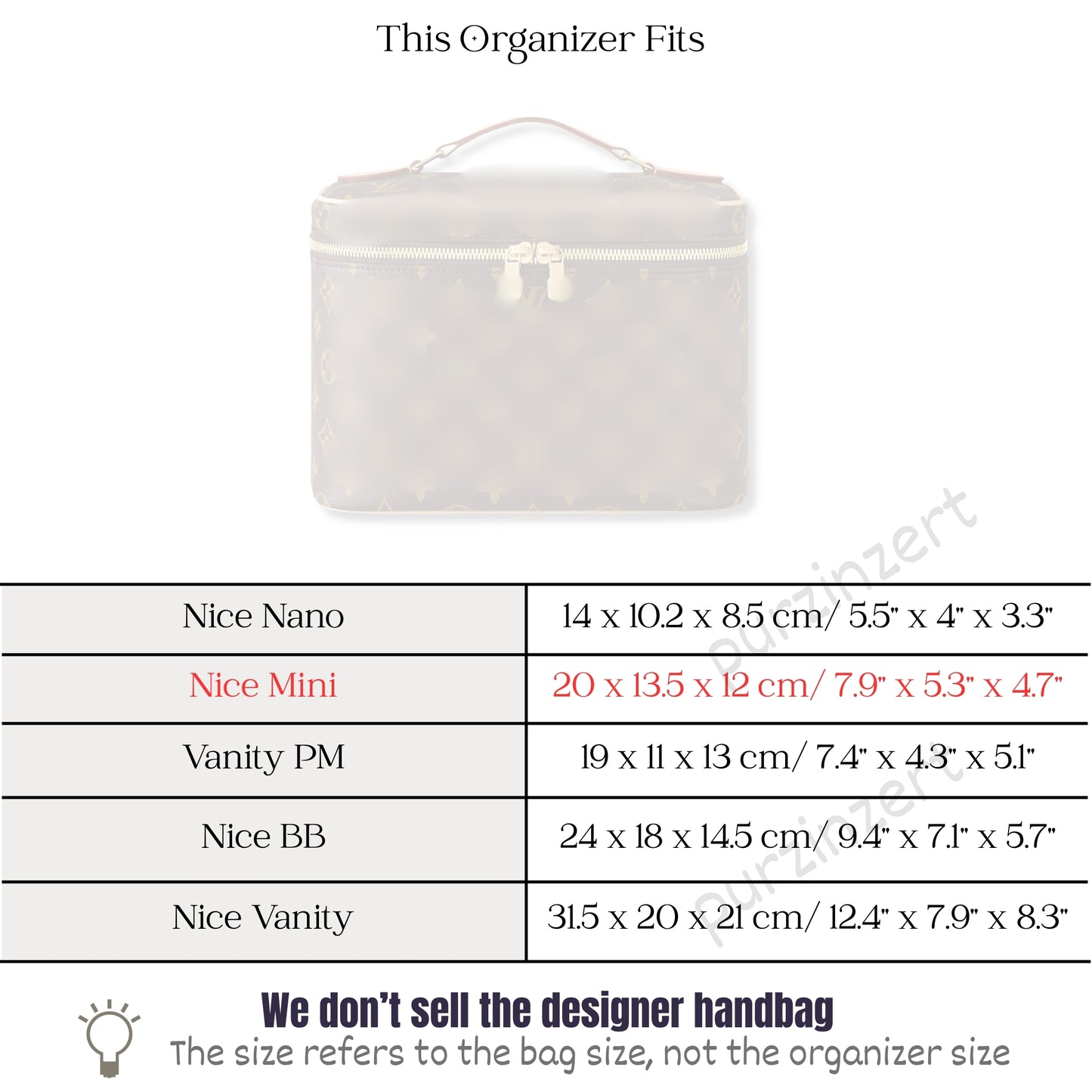 Bag Insert for (LV, Nice Mini) Organizer of Felt Fabric