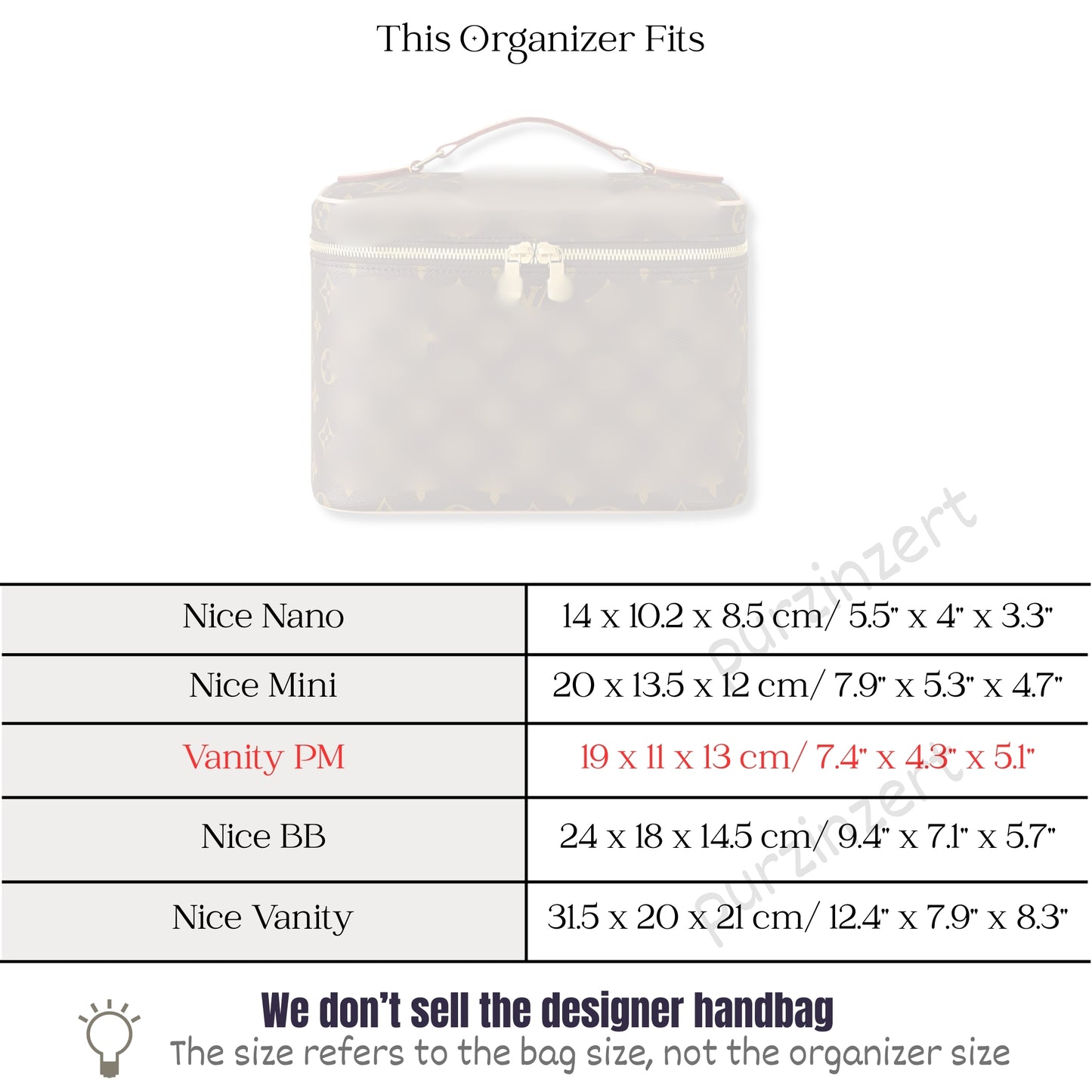 Bag Insert for (LV, Vanity PM) Organizer of Felt Fabric