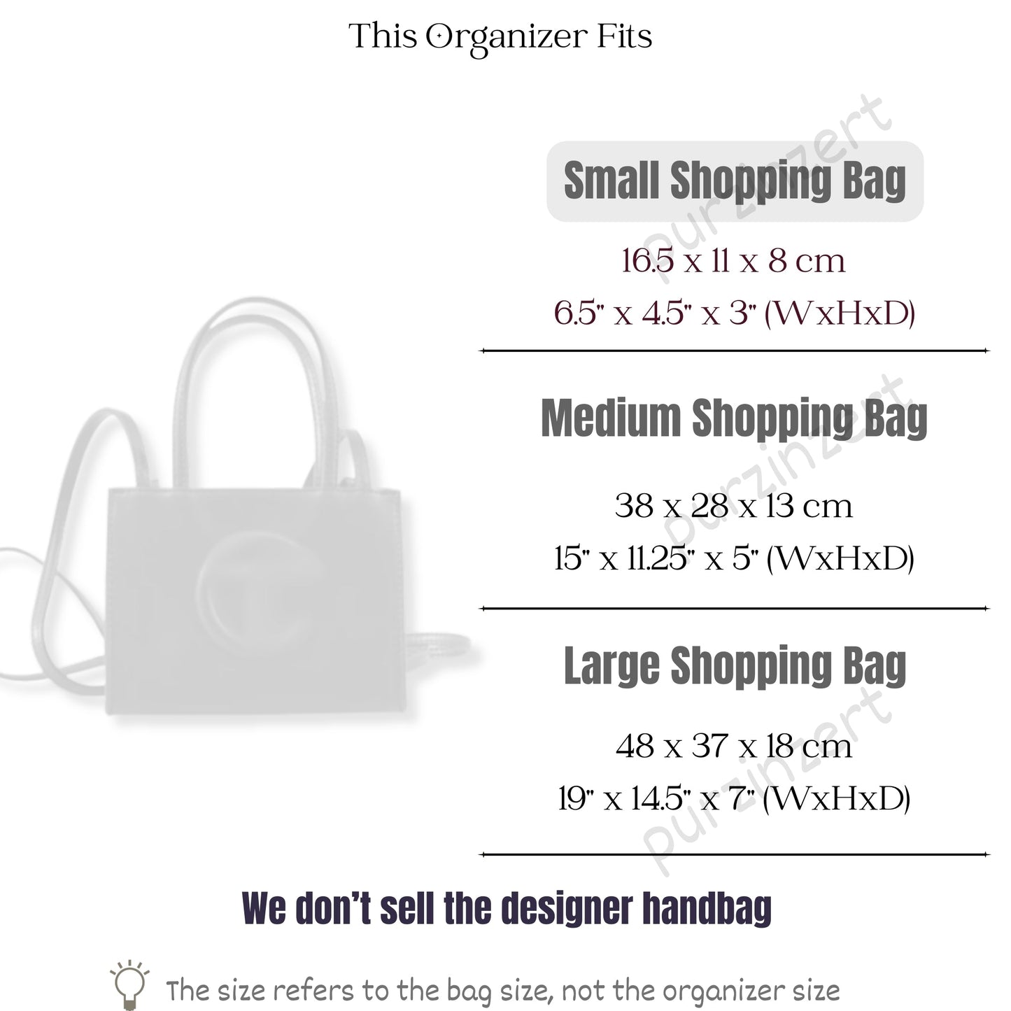 Bag Insert for (Telfar, Small Shopping Bag) Organizer of Felt Fabric