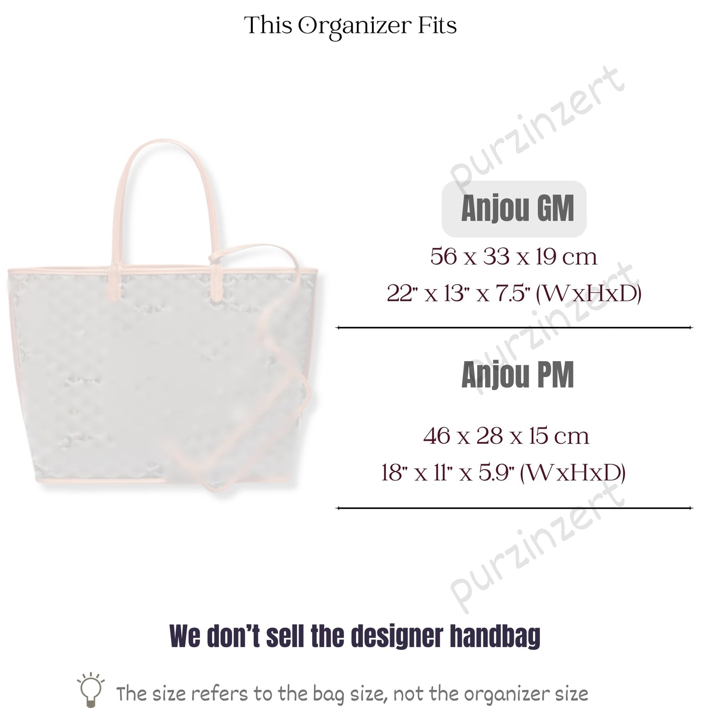 Bag Insert for (Goyard, Anjou GM (Large)) Organizer of Nylon Fabric