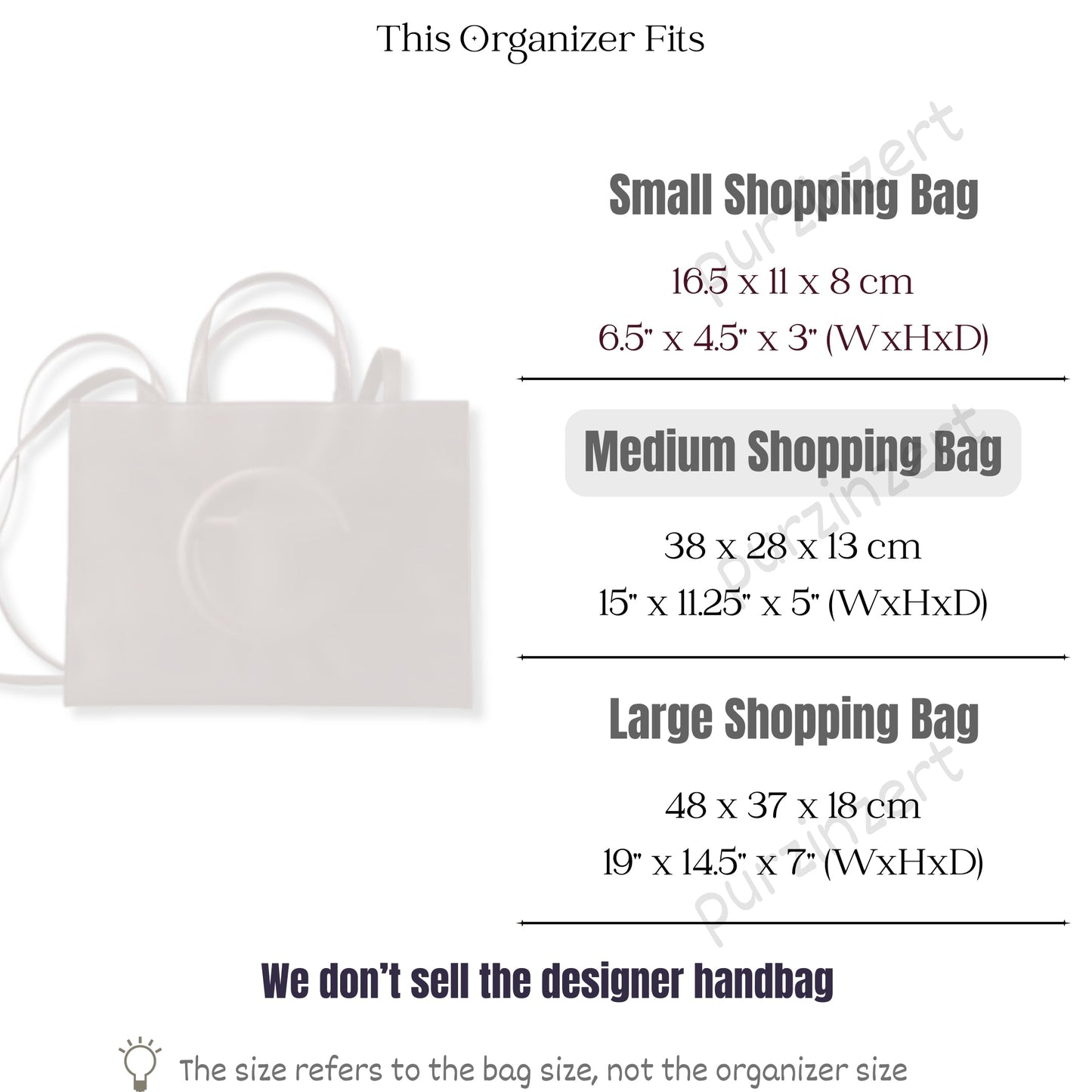 Bag Insert for (Telfar, Medium Shopping Bag) Organizer of Silk Fabric