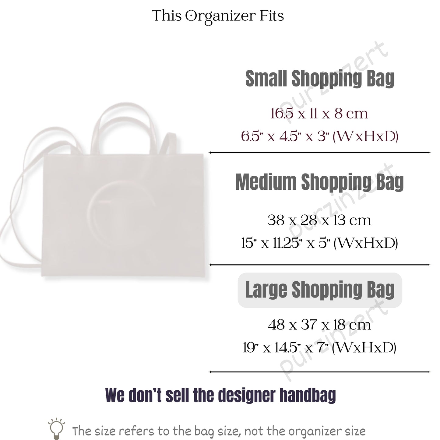 Bag Insert for (Telfar, Large Shopping Bag) Organizer of Silk Fabric