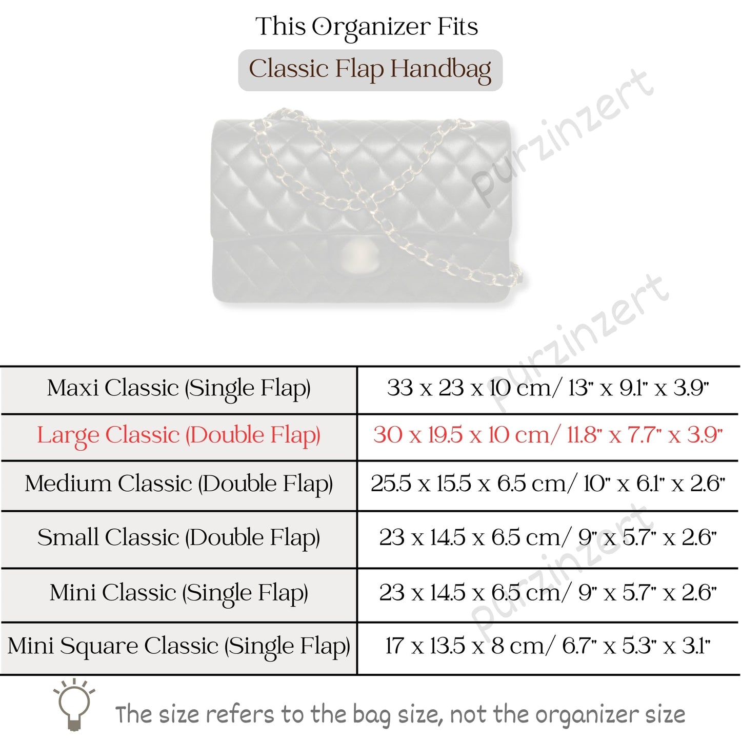 Bag Insert for (Chanel, Large Classic Flap) Organizer of Felt Fabric